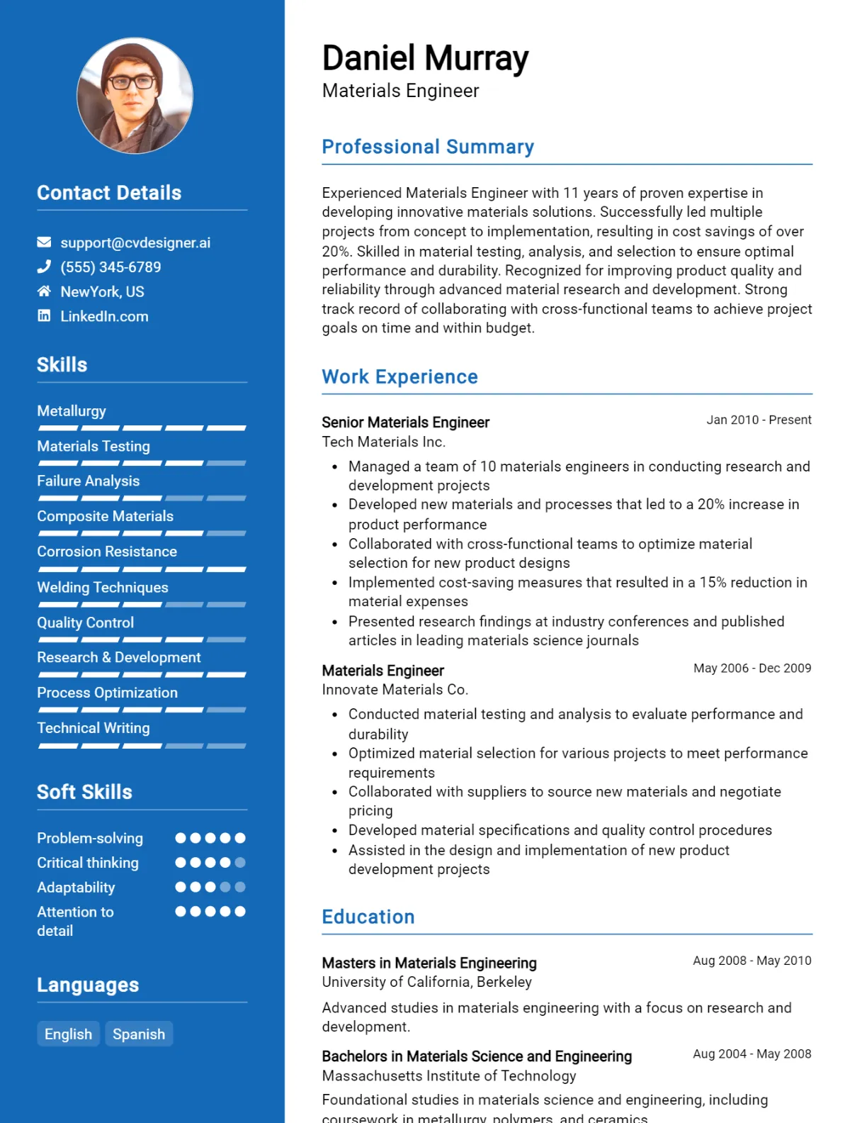 Materials Engineer CV Example For 2026: Best Writing Guide Preview