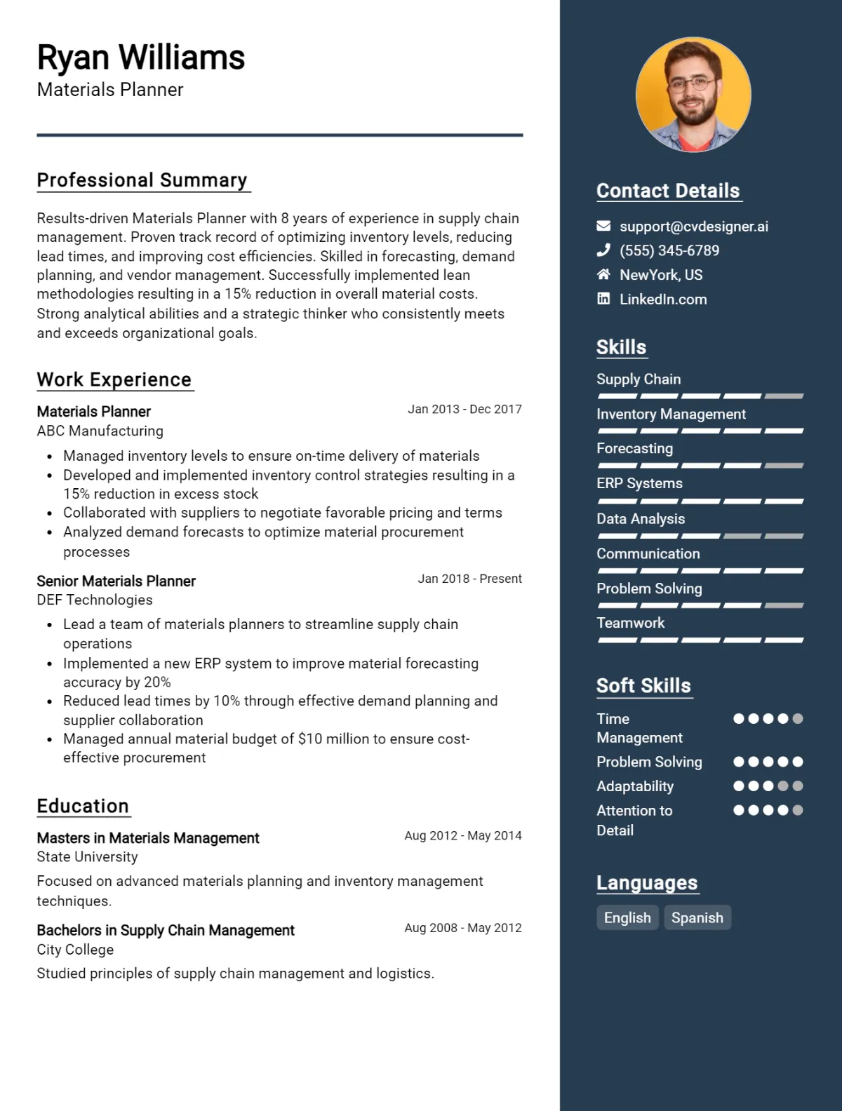 Materials Planner CV Example For 2026: Ultimate Guide Preview