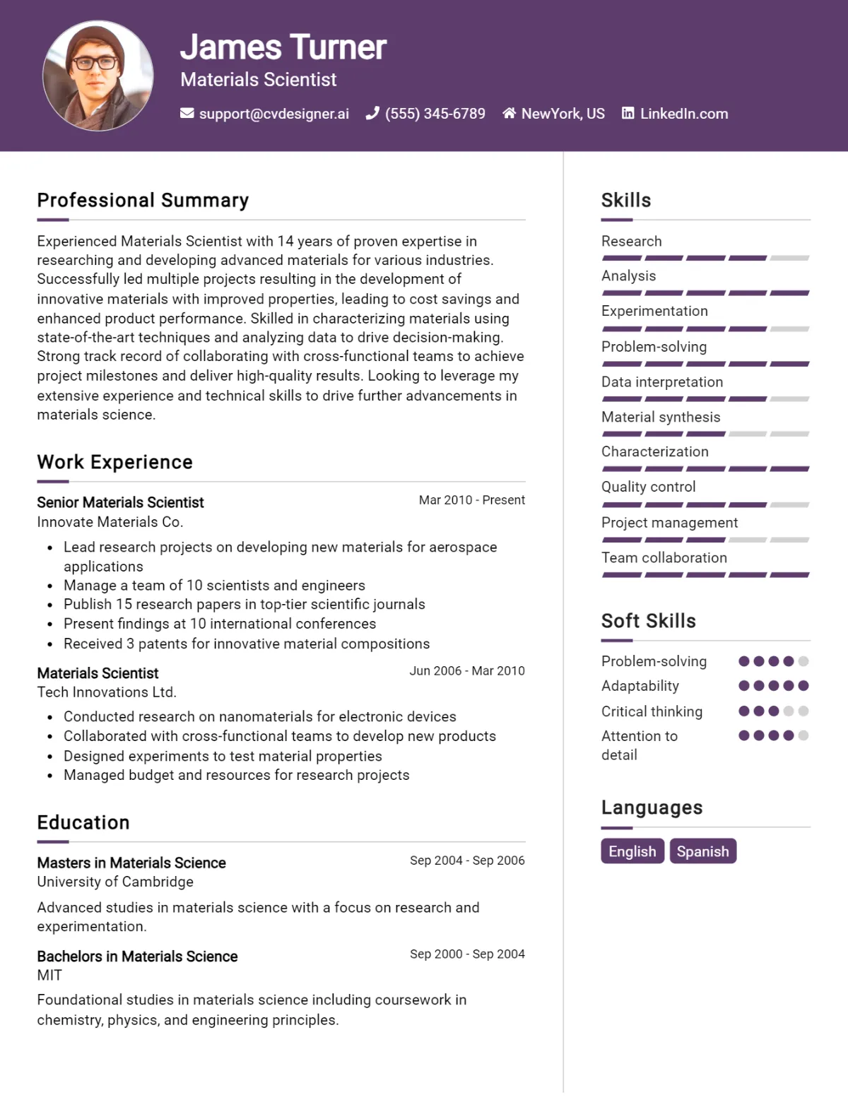 Materials Scientist CV Example For 2026: Best Writing Guide Preview