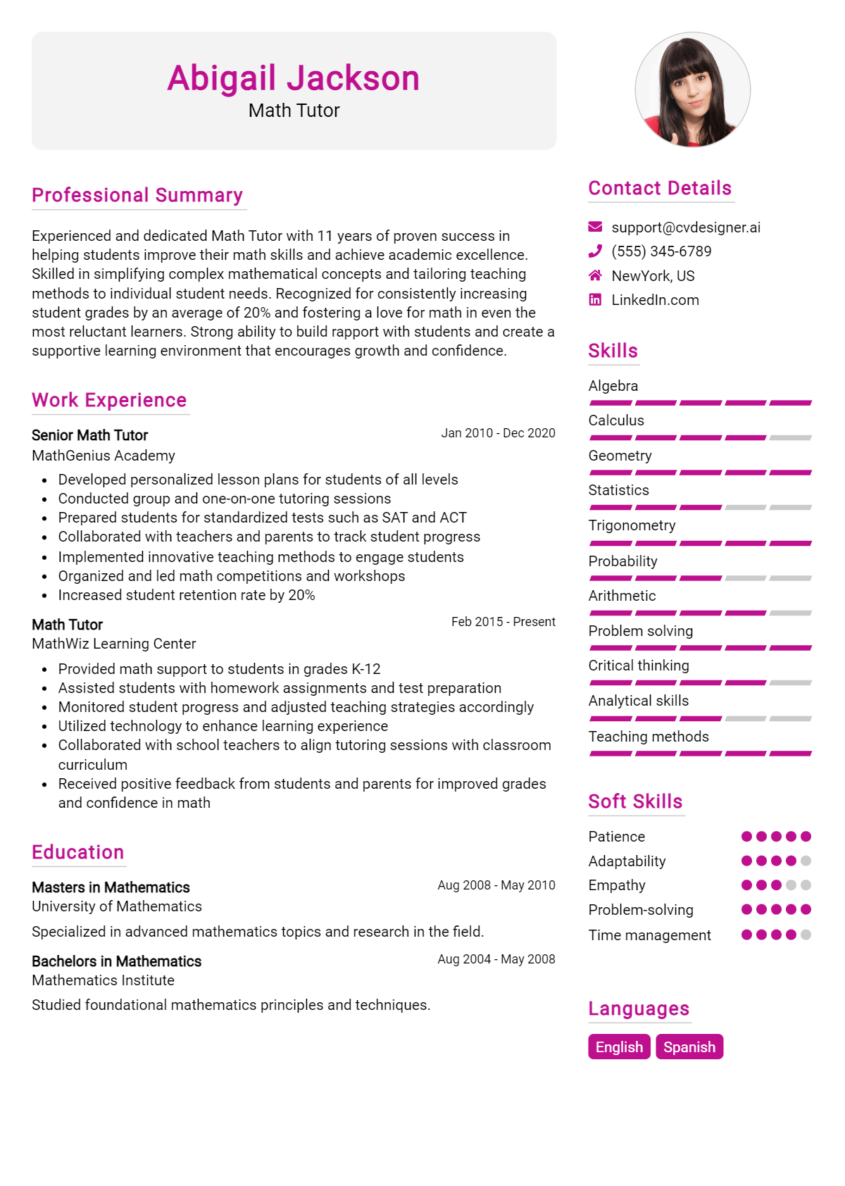 Math Tutor Resume Example for 2026: Best Tips & Templates Preview