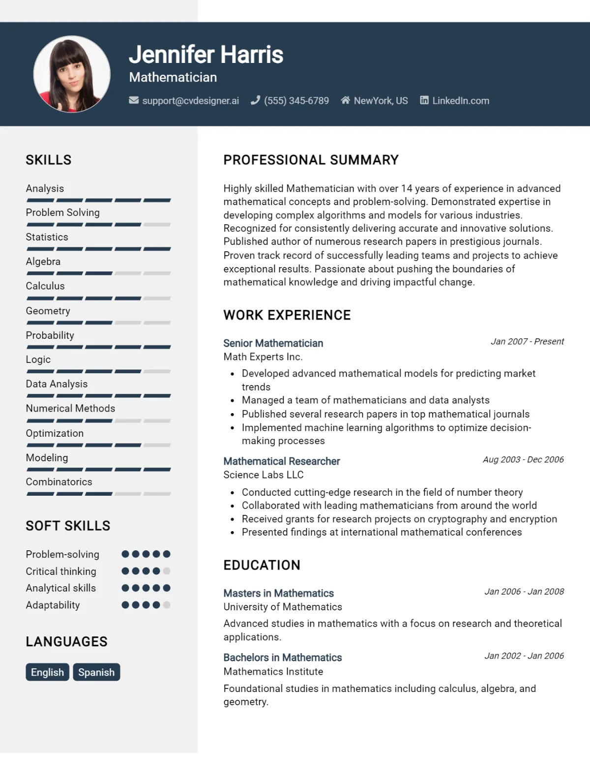 Mathematician CV Example For 2026: Ultimate Guide Preview