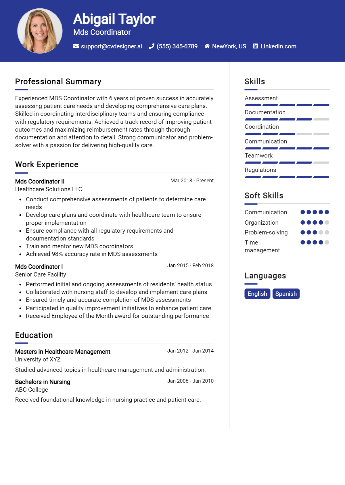 Mds Coordinator Resume Example for 2026: Professional CV Templates Preview