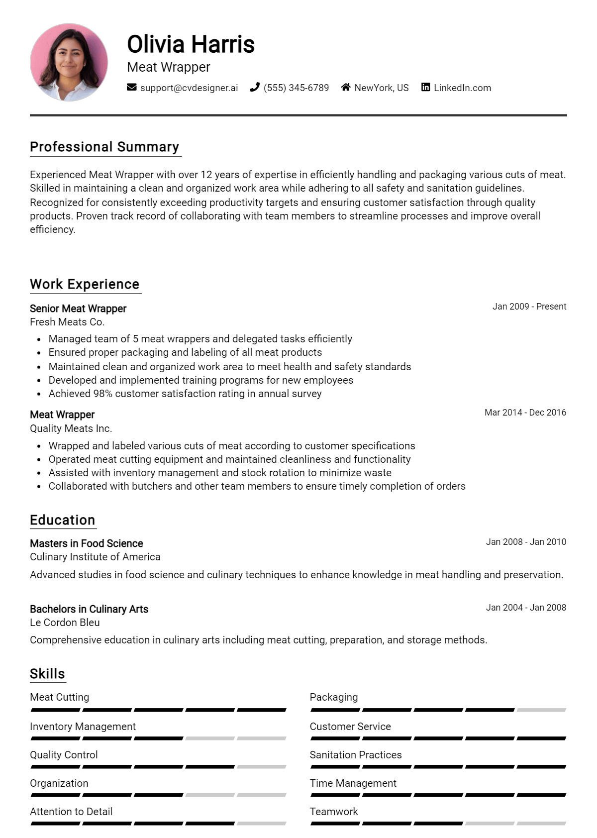 Meat Wrapper Resume Example for 2026: Professional CV Templates Preview