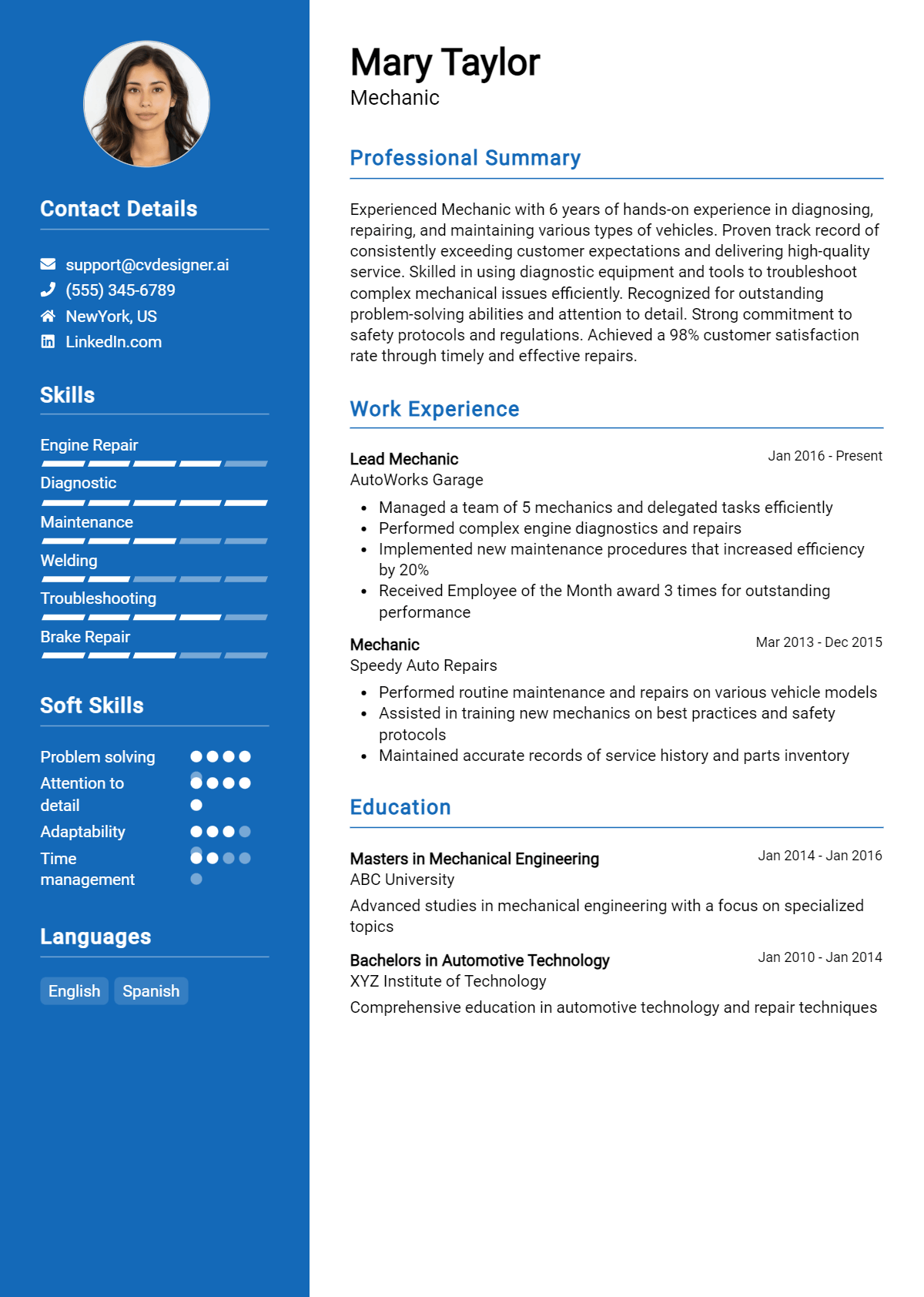 Mechanic Resume Example for 2026: Tips to Stand Out Preview