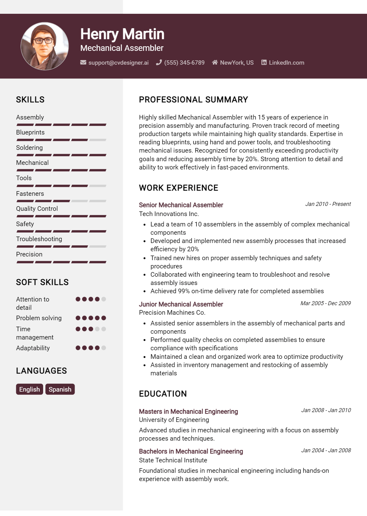 Mechanical Assembler Resume Example for 2026: Best Formatting Tips Preview
