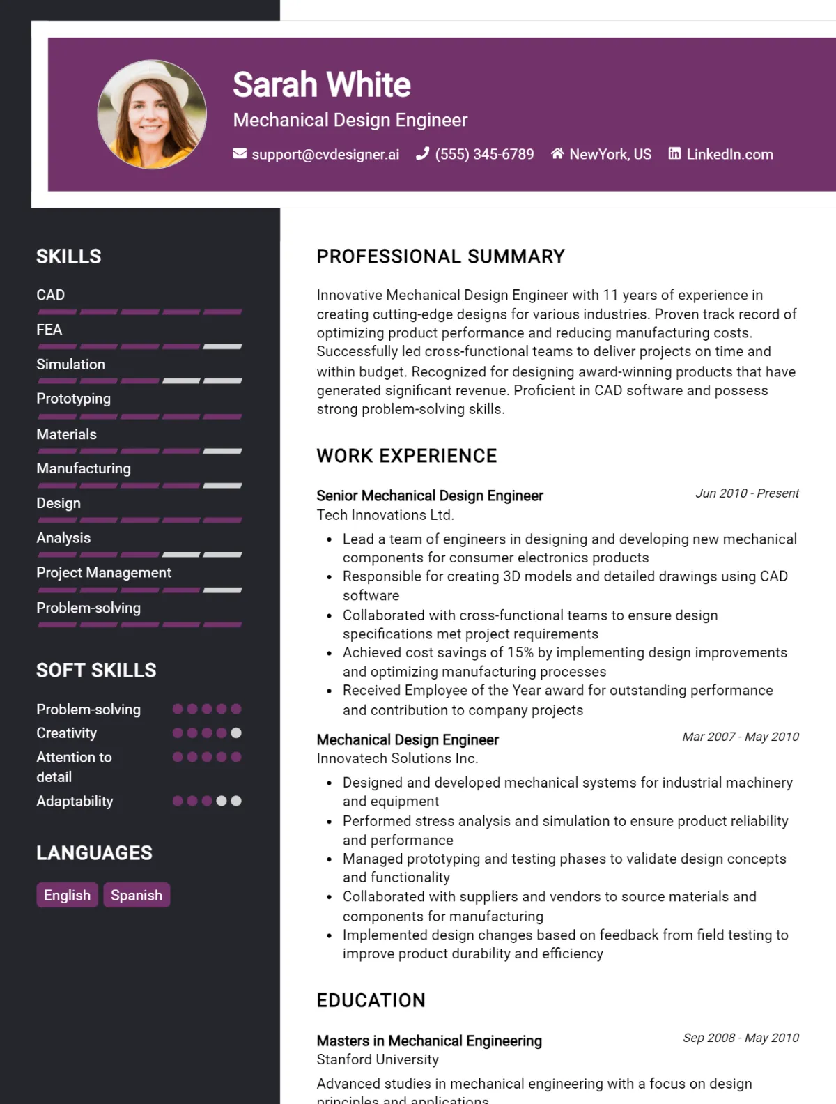 Mechanical Design Engineer CV Example For 2026: Best Formatting Tips Preview