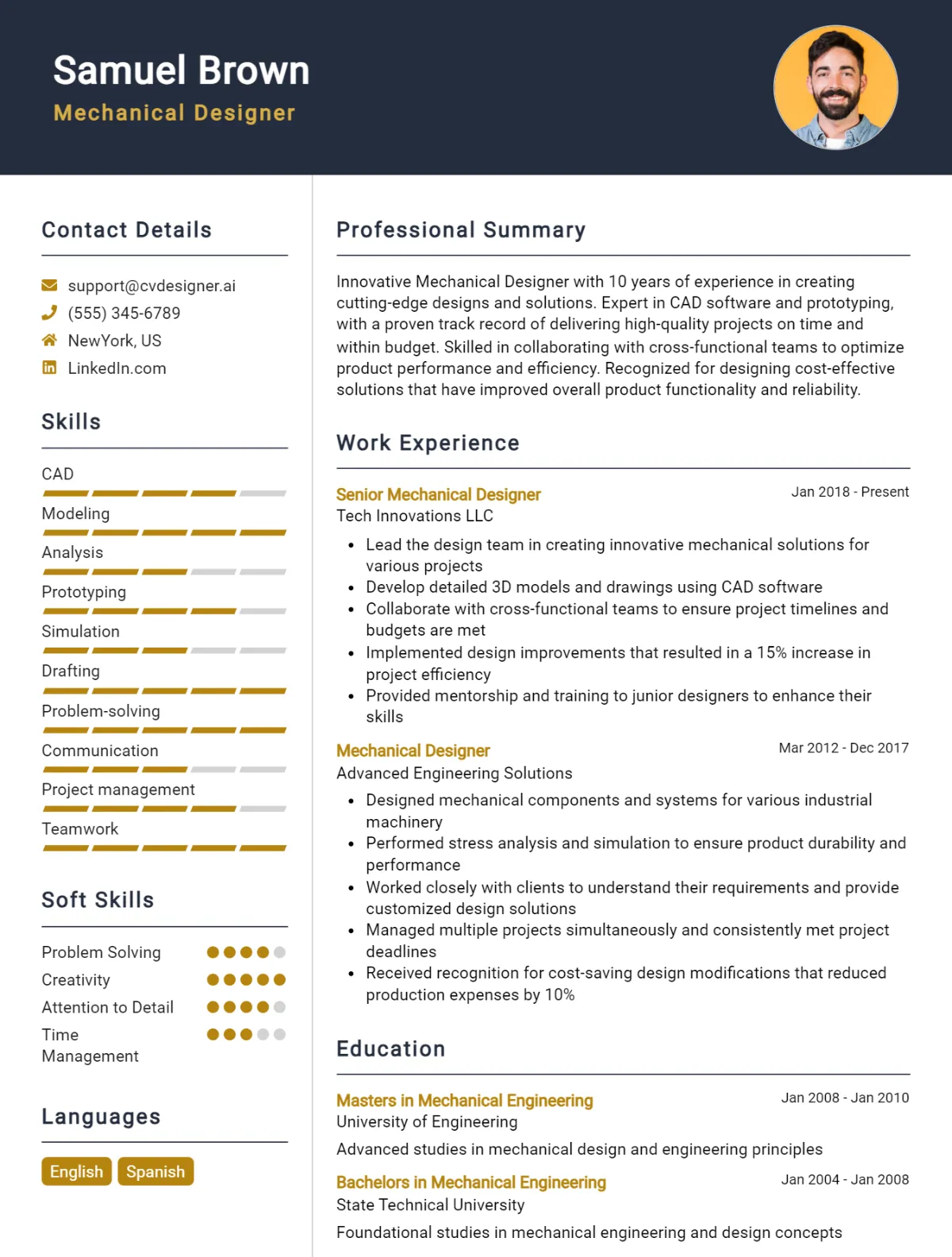 Mechanical Designer CV Example For 2026: Ultimate Guide Preview
