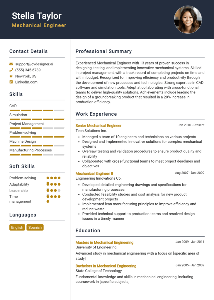 Mechanical Engineer Resume Example