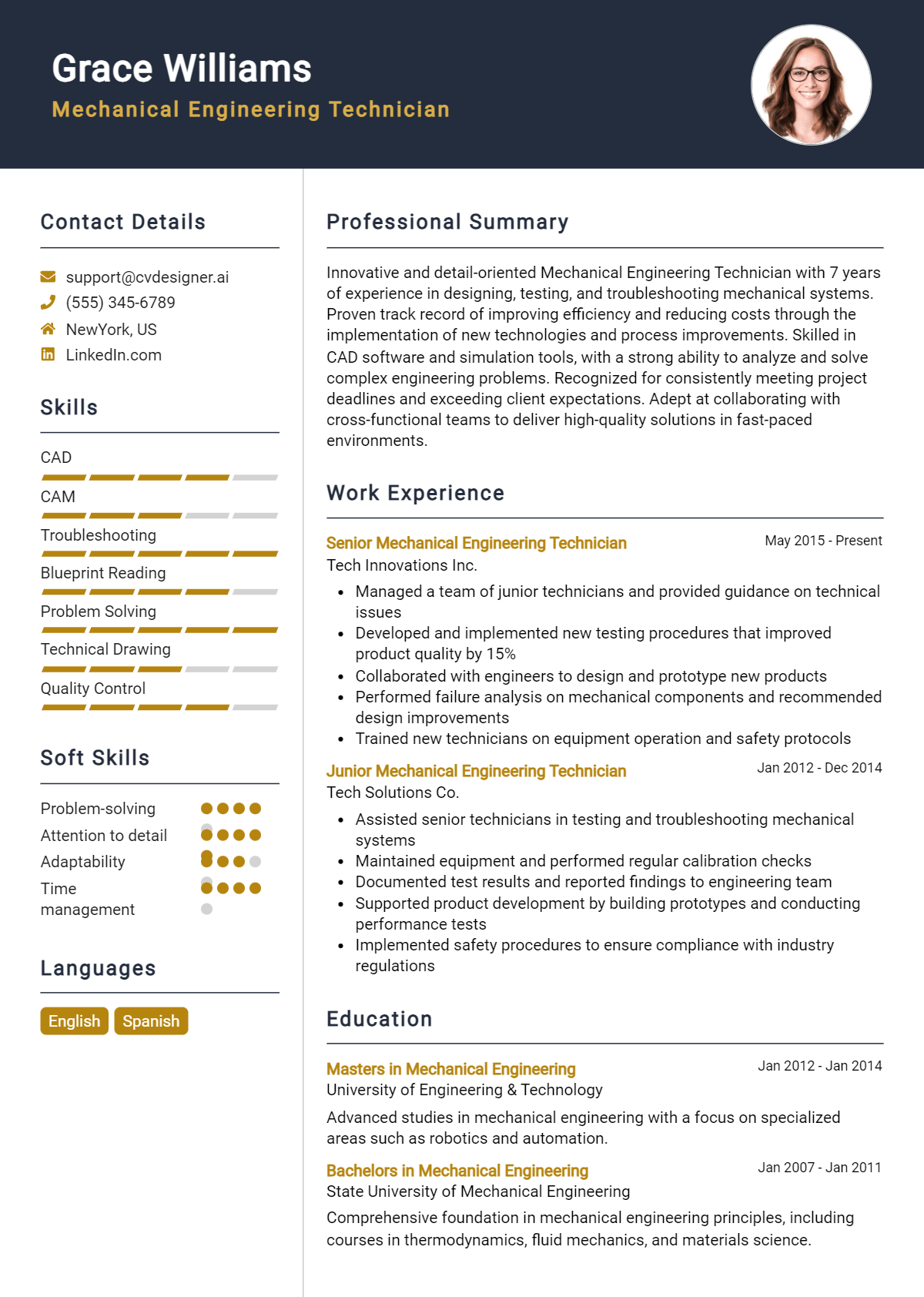 15 Mechanical Engineering Technician Resume Examples And Templates for 2026 Preview