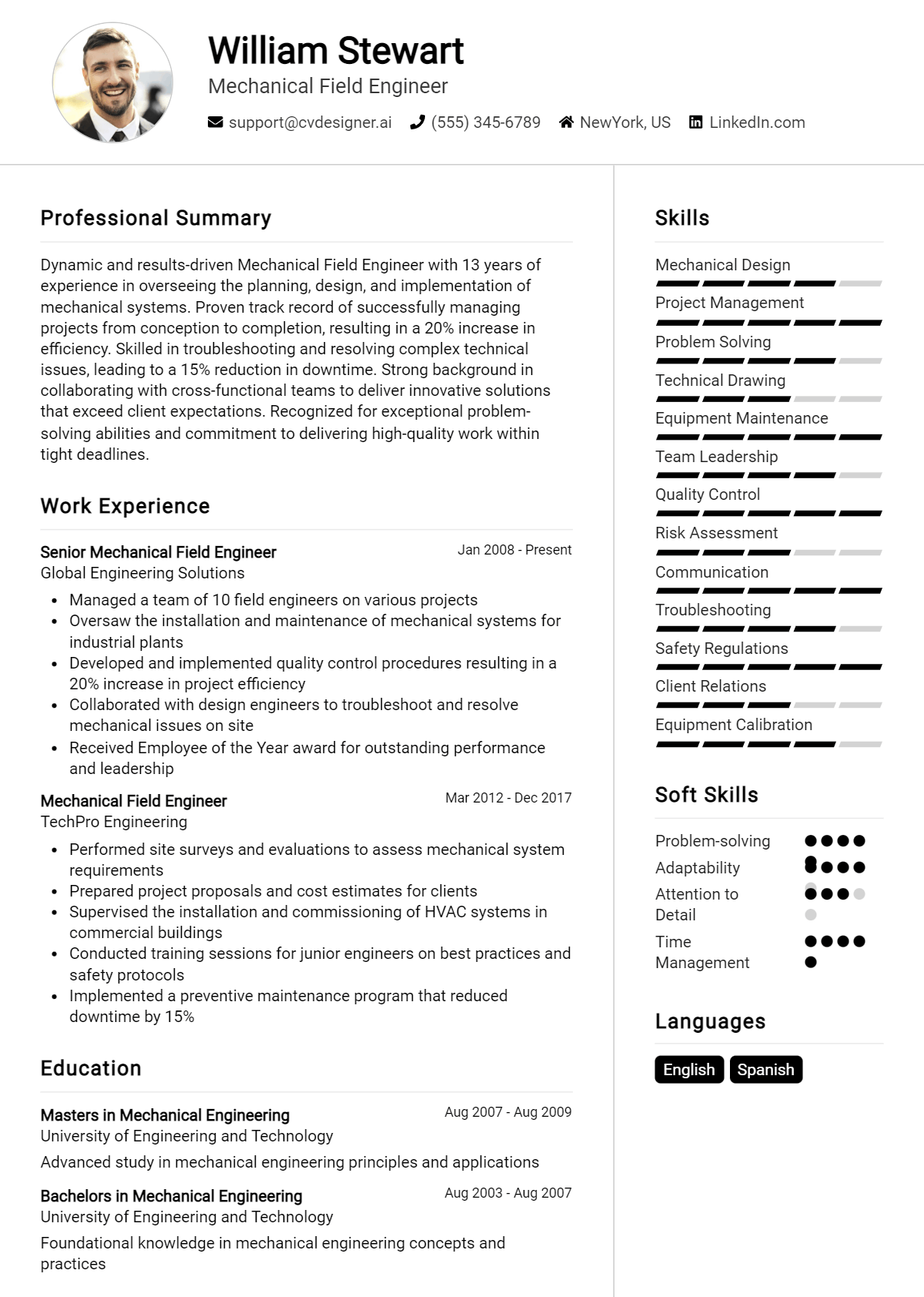 Mechanical Field Engineer Resume Example for 2026: Samples & Best Practices Preview