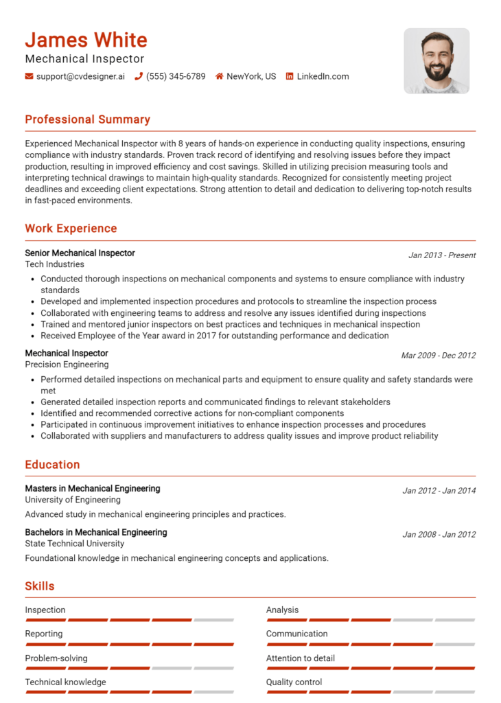 Mechanical Inspector Resume Example