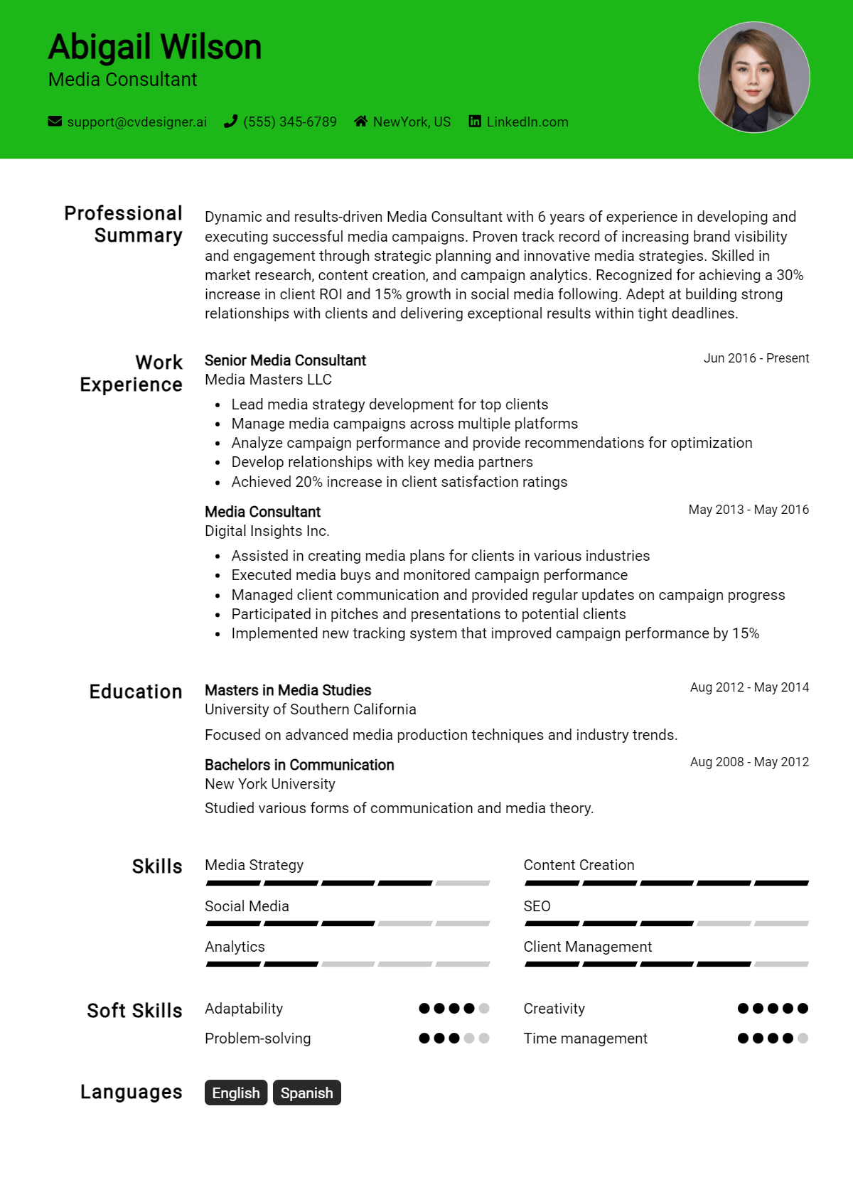Media Consultant Resume Example for 2026: Ultimate Guide Preview