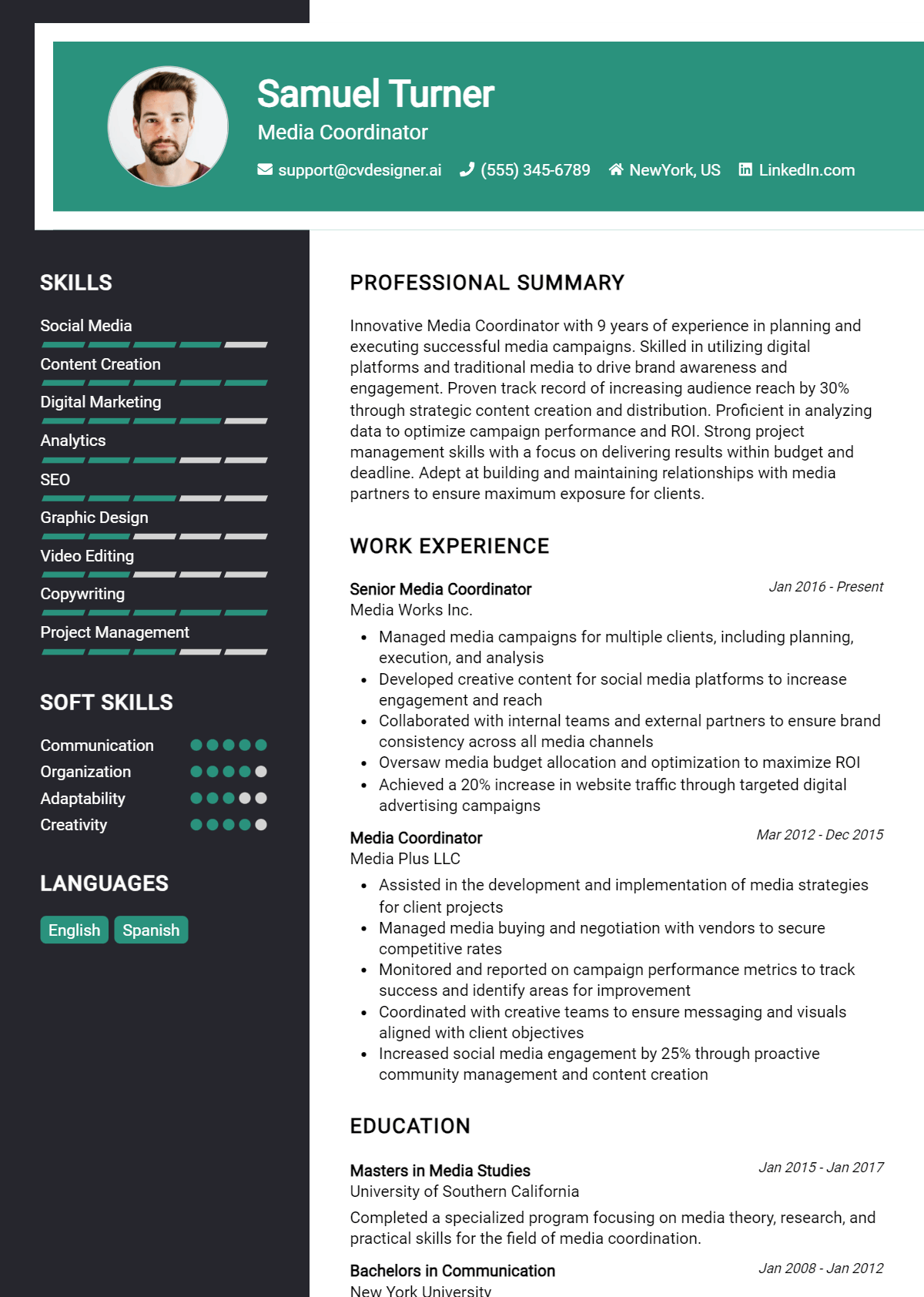 Media Coordinator Resume Example for 2026: Writing Guide Preview