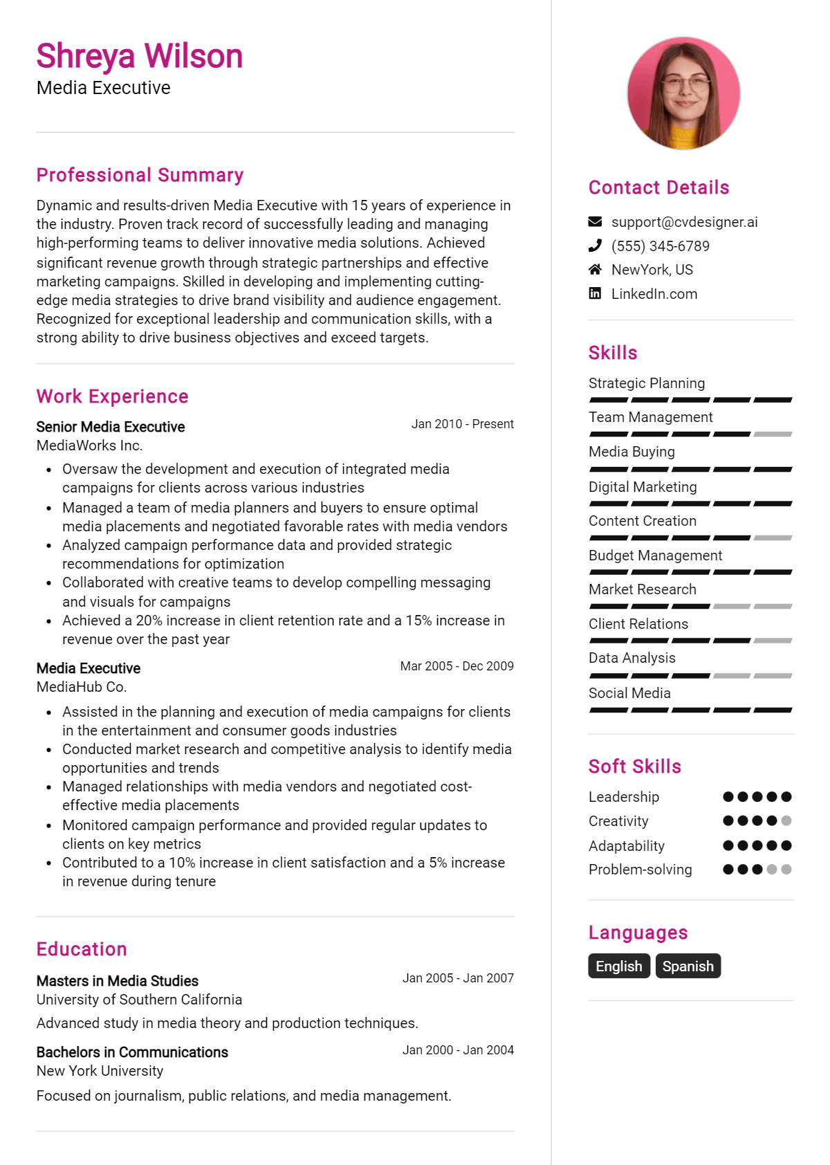 Media Executive Resume Example for 2026: Free Templates Preview
