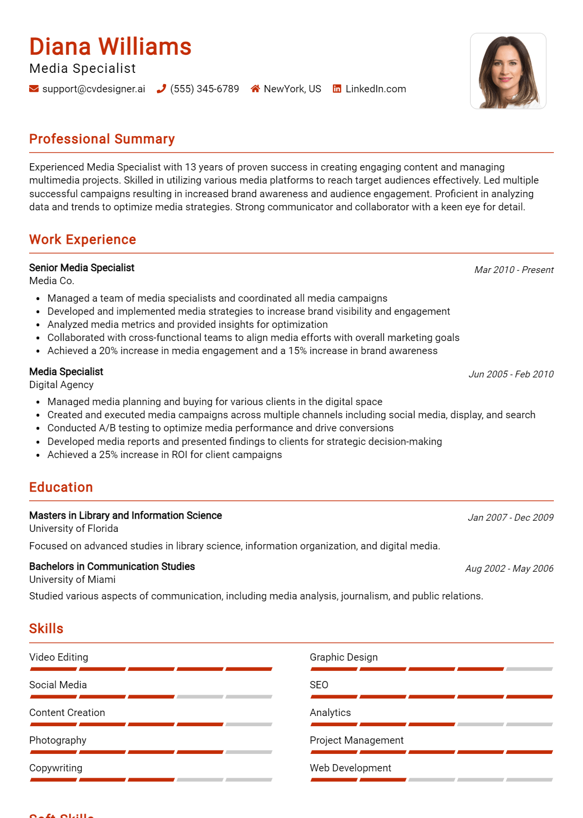 Media Specialist Resume Example for 2026: Free Examples Preview