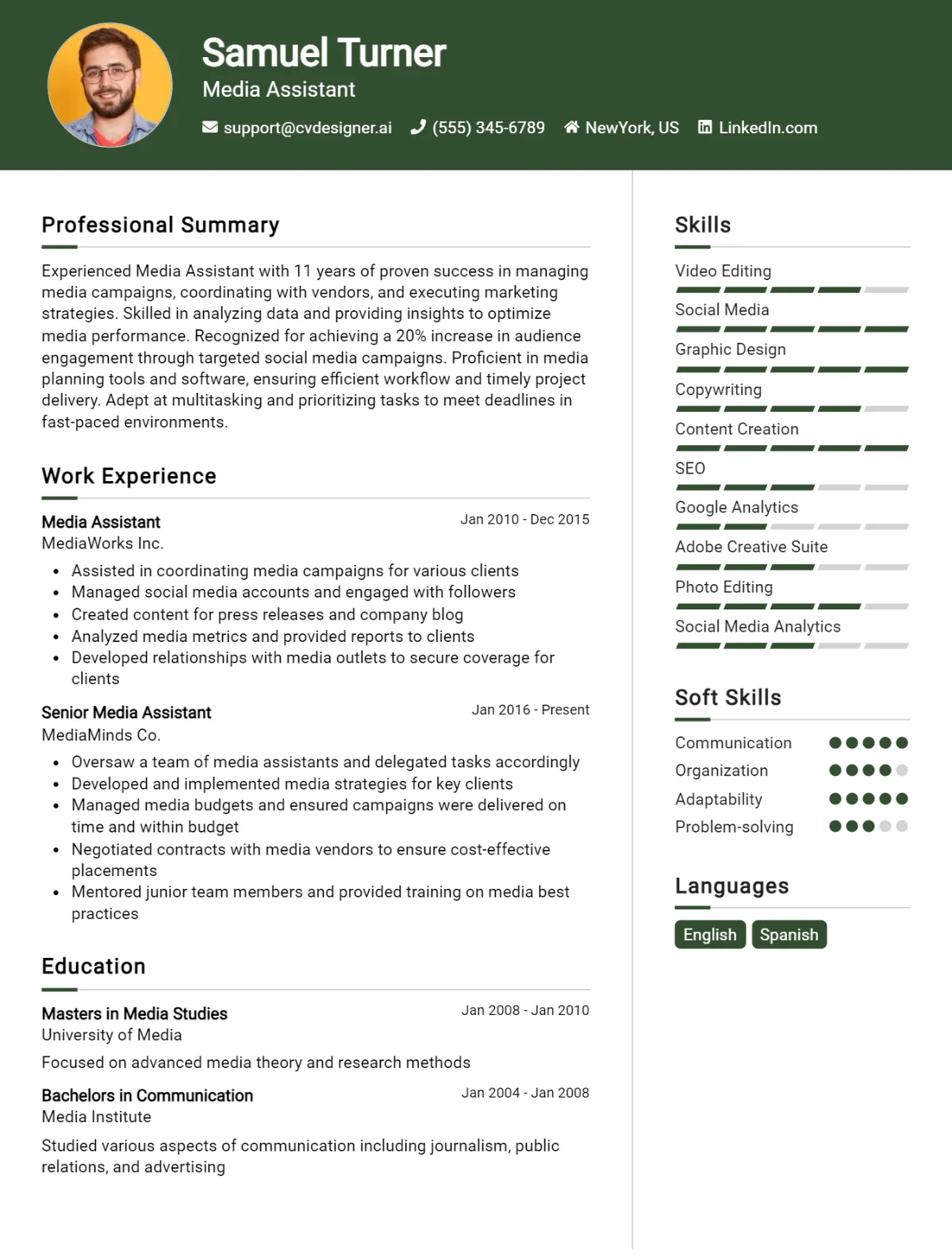 14 Media Assistant CV Examples And Templates For 2026 Preview