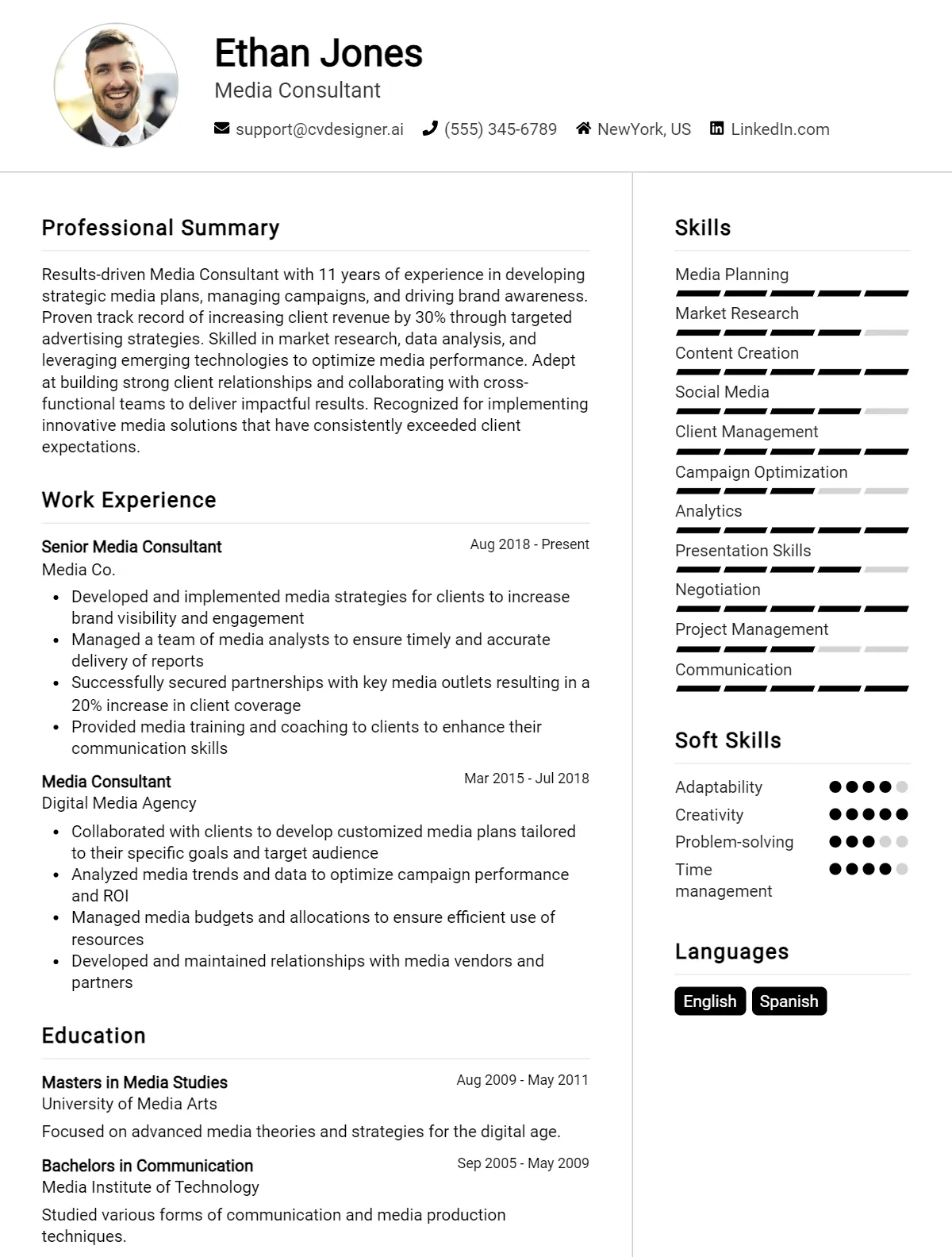 18 Media Consultant CV Examples And Templates For 2026 Preview