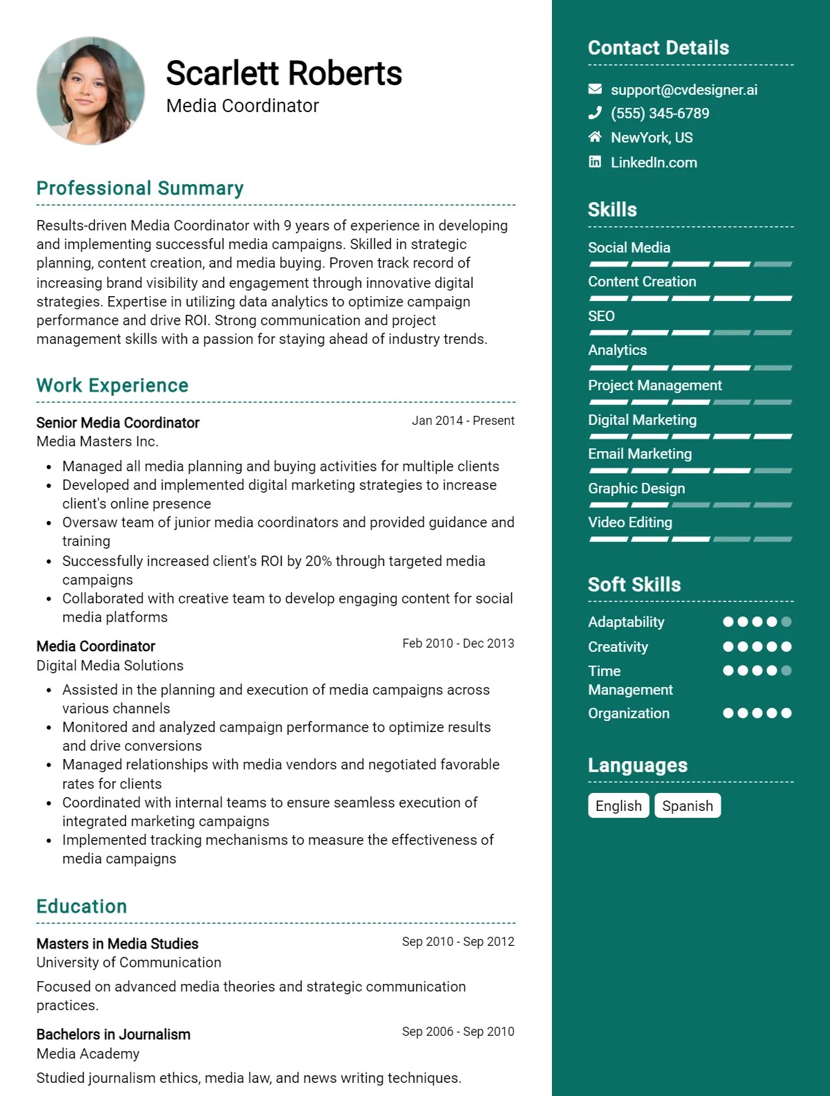 Media Coordinator CV Example For 2026: Best Writing Guide Preview