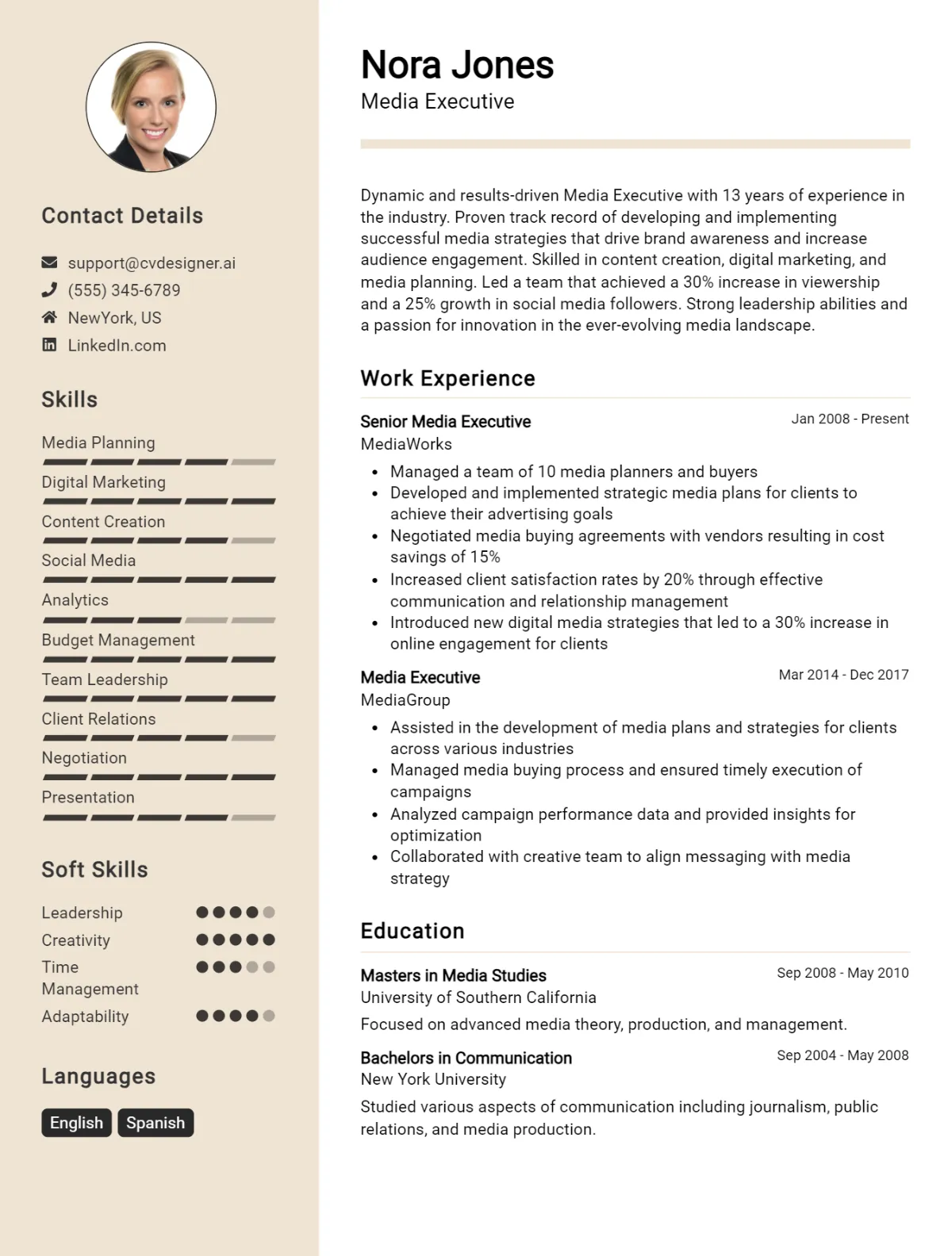 16 Media Executive CV Examples And Templates For 2026 Preview