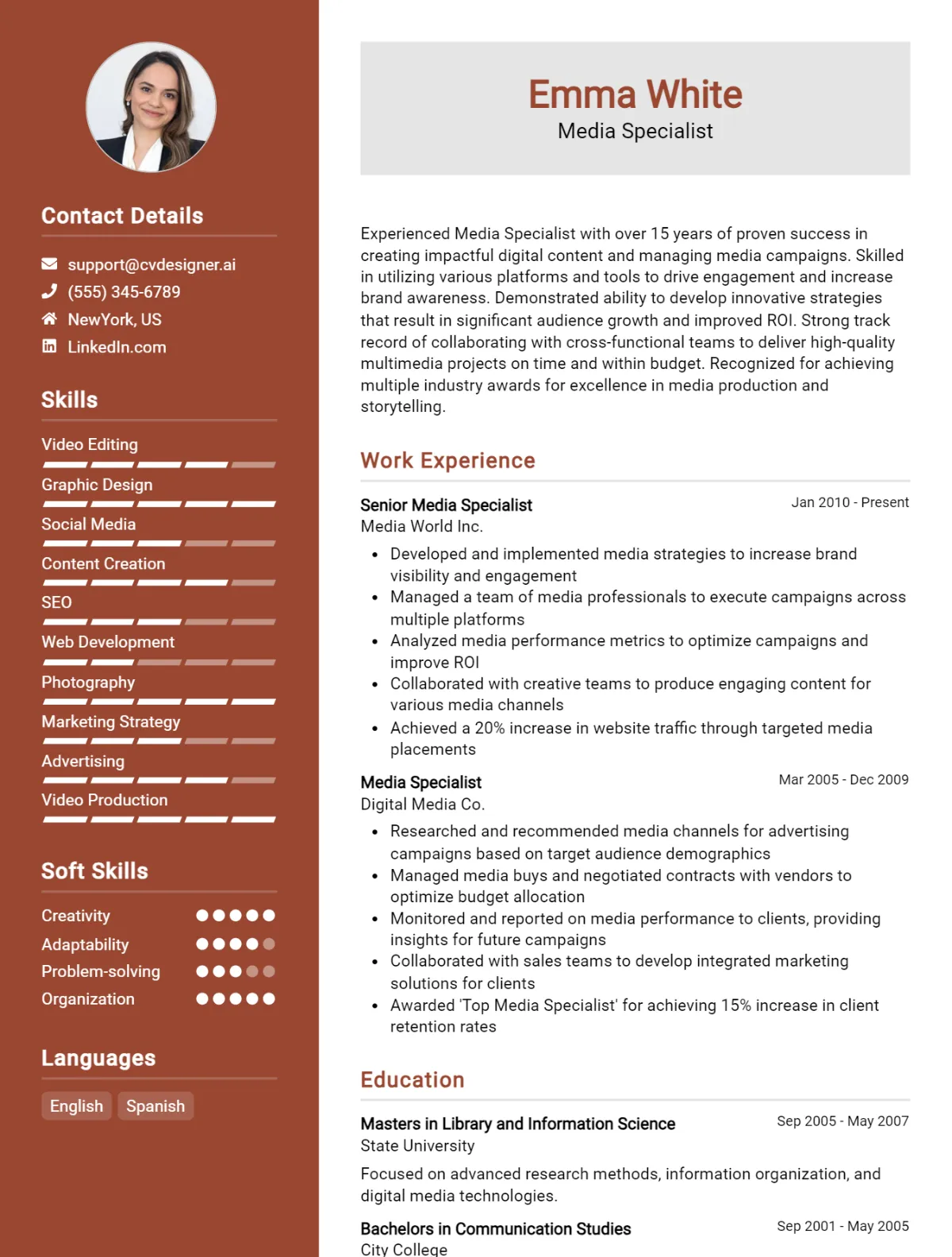 14 Media Specialist CV Examples And Templates For 2026 Preview