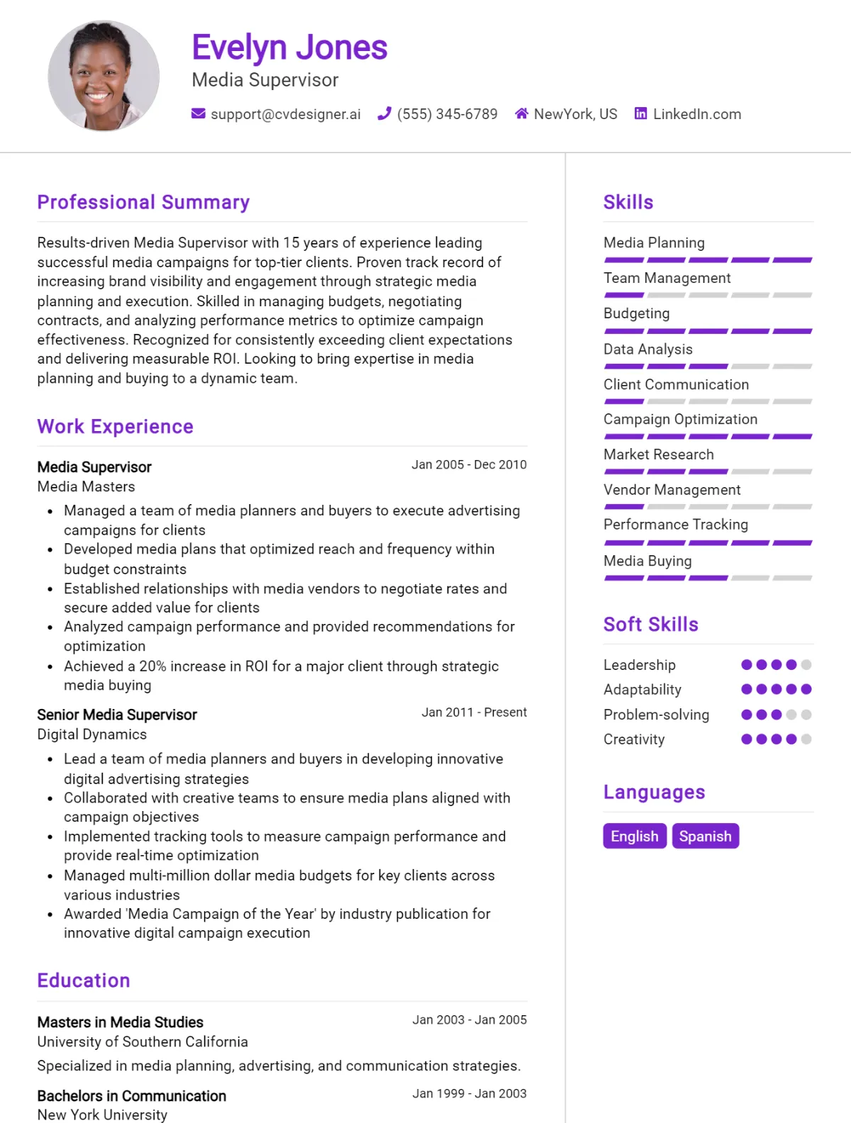 13 Media Supervisor CV Examples And Templates For 2026 Preview