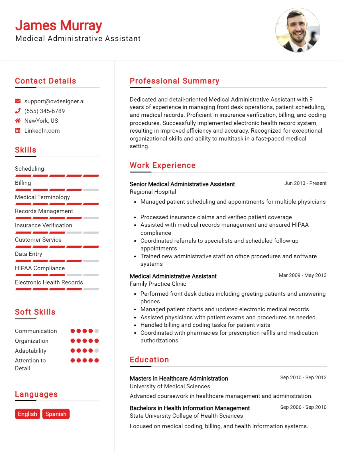 Medical Administrative Assistant CV Example For 2026: Top CV Skills Preview