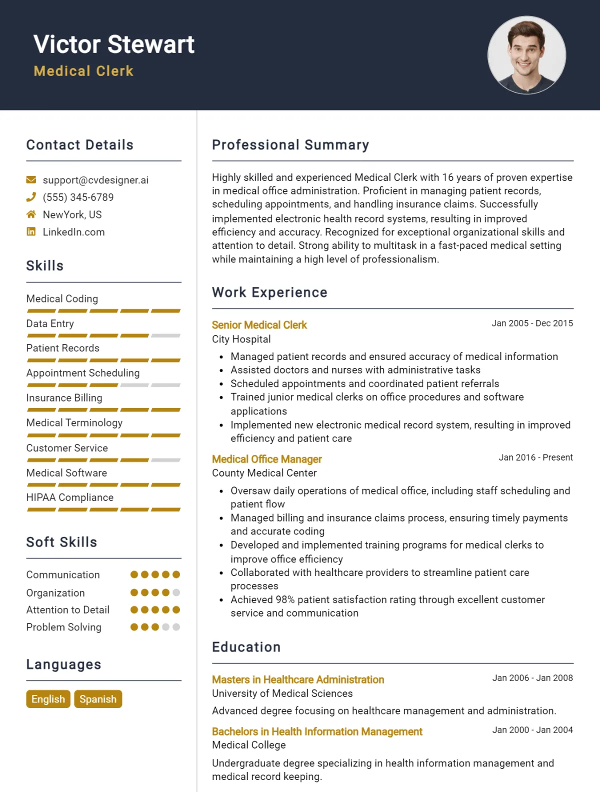 Medical Clerk CV Example For 2026: Top CV Skills Preview