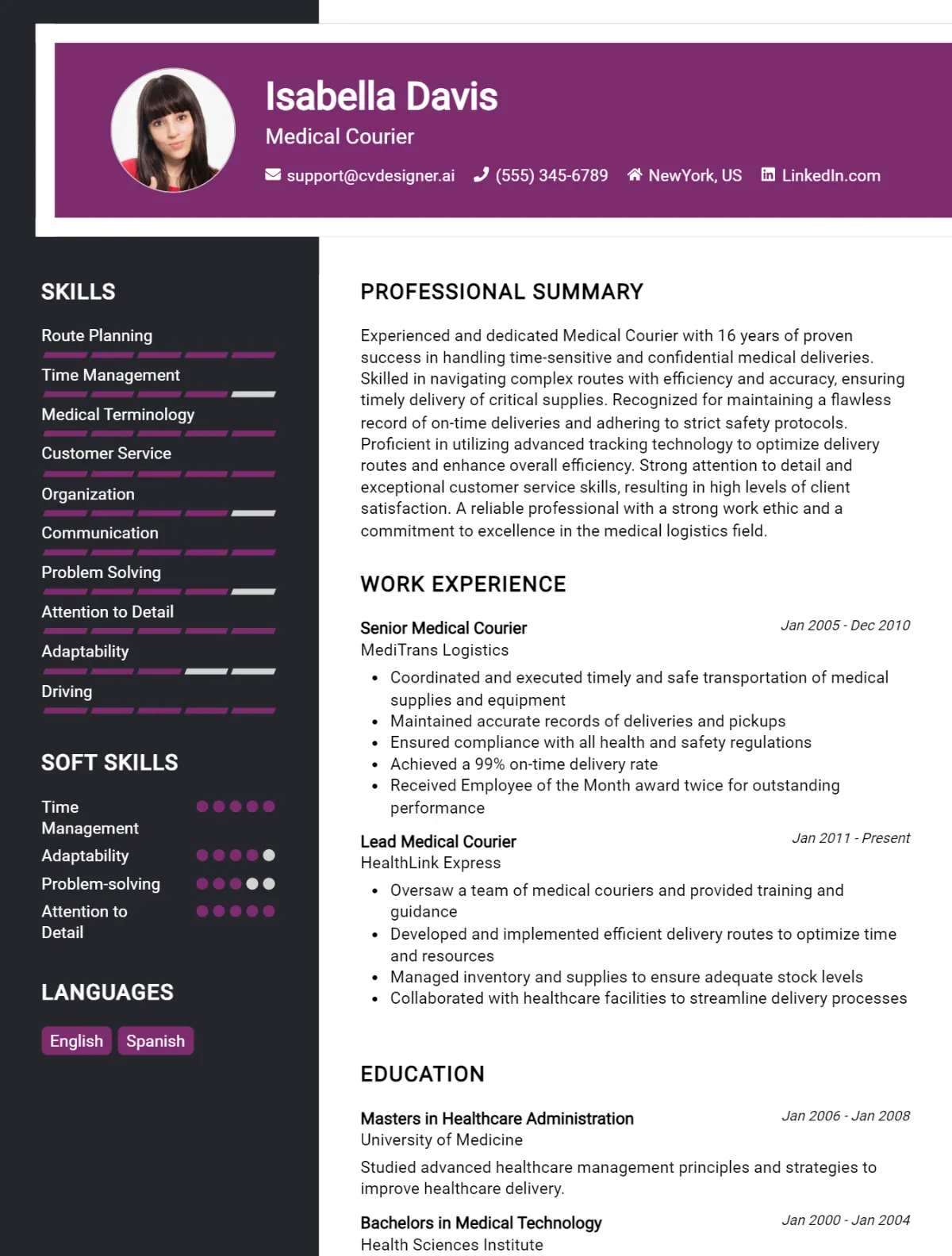 Medical Courier CV Example For 2026: Tips to Stand Out Preview