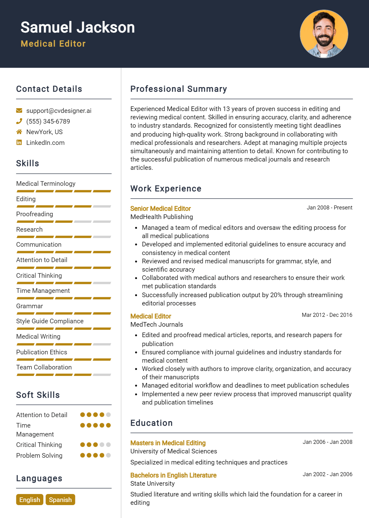 Medical Editor Resume Example for 2026: Free Professional Templates Preview
