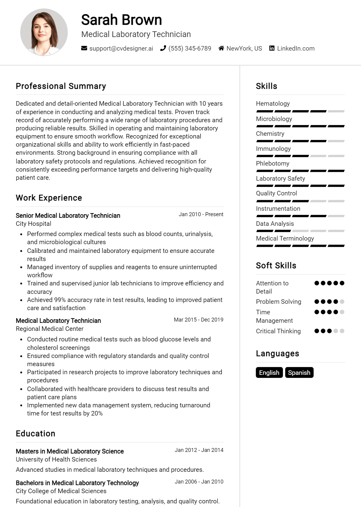 32 Medical Laboratory Technician Resume Examples for 2026: Examples & Free Templates Preview