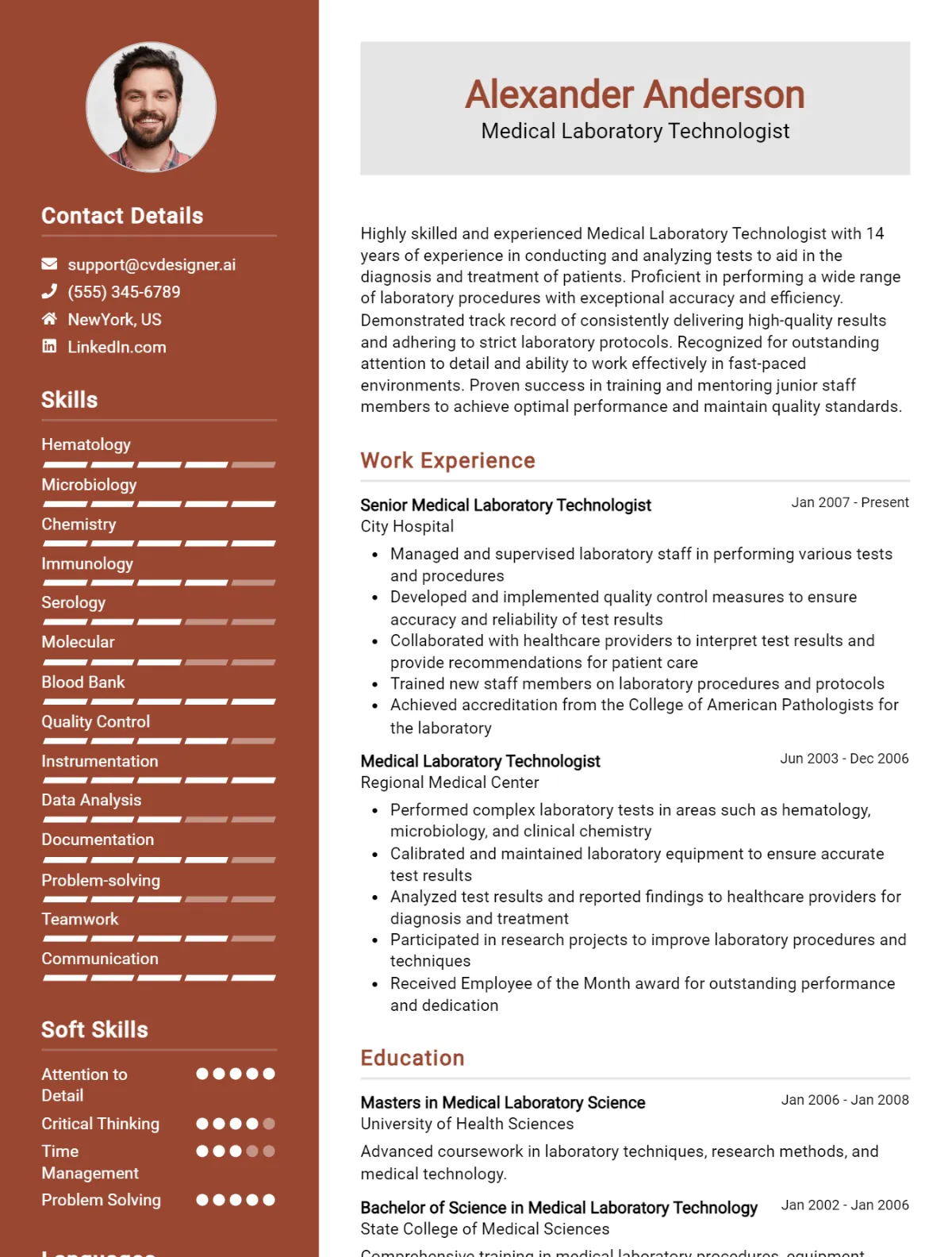 Medical Laboratory Technologist CV Example For 2026: Ultimate Guide Preview