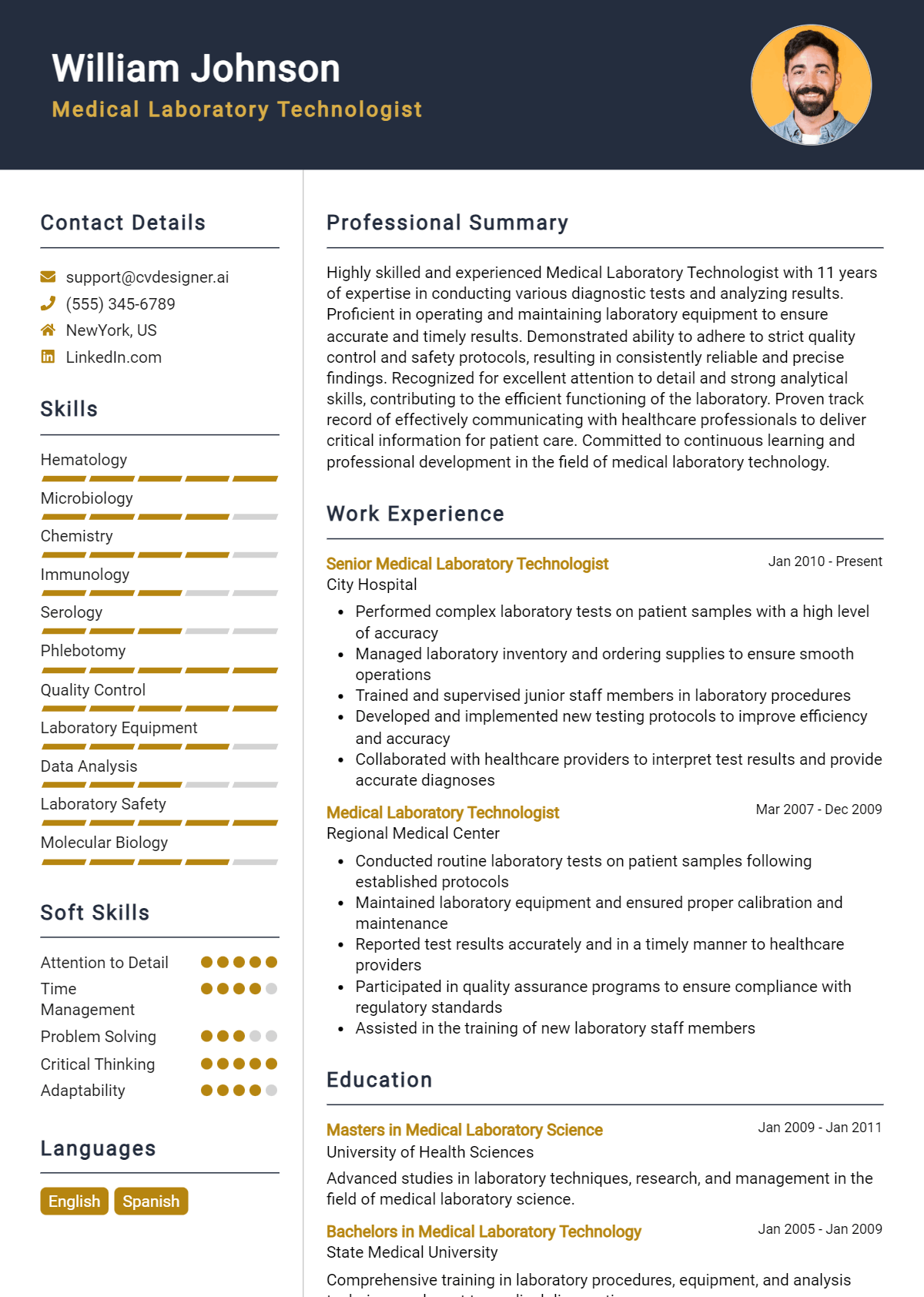 Medical Laboratory Technologist Resume Example for 2026: How to Craft a Winning CV Preview