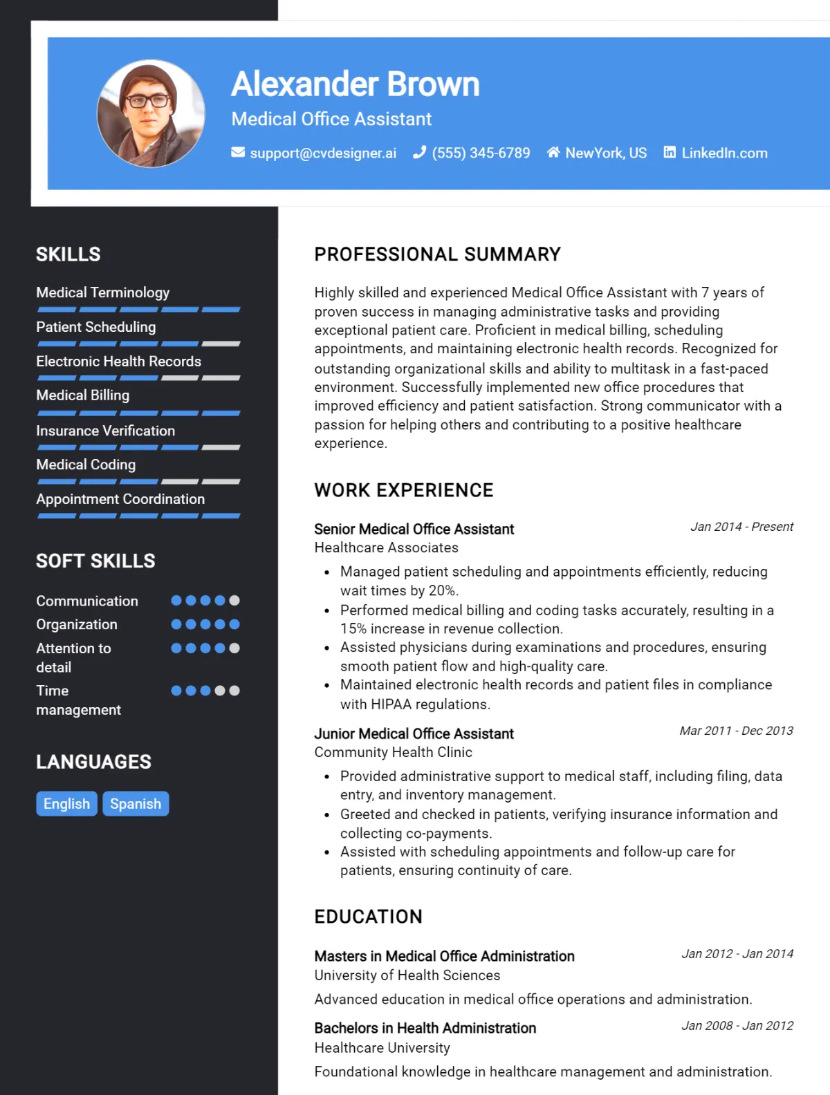 Medical Office Assistant CV Example For 2026: Examples & Free Templates Preview