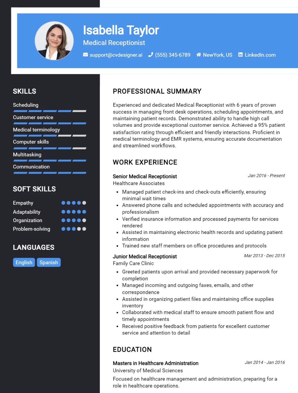 Medical Receptionist CV Example For 2026: Proven Tips & Templates Preview