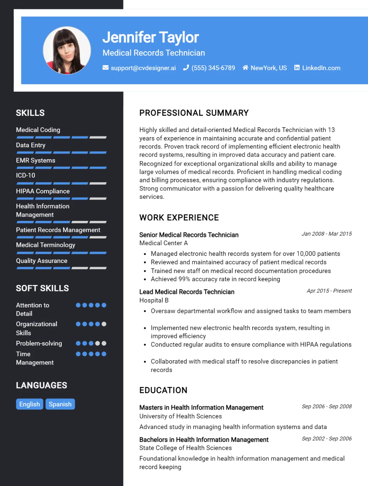 Medical Records Technician CV Example For 2026: Top CV Skills Preview