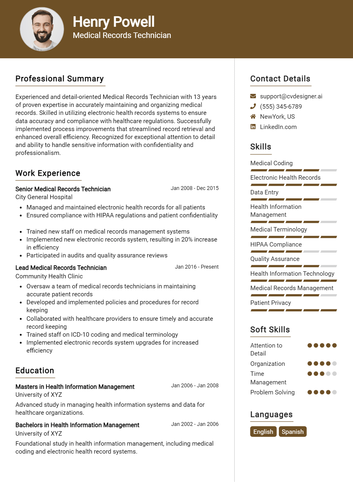 Medical Records Technician Resume Example for 2026: Best Writing Guide Preview