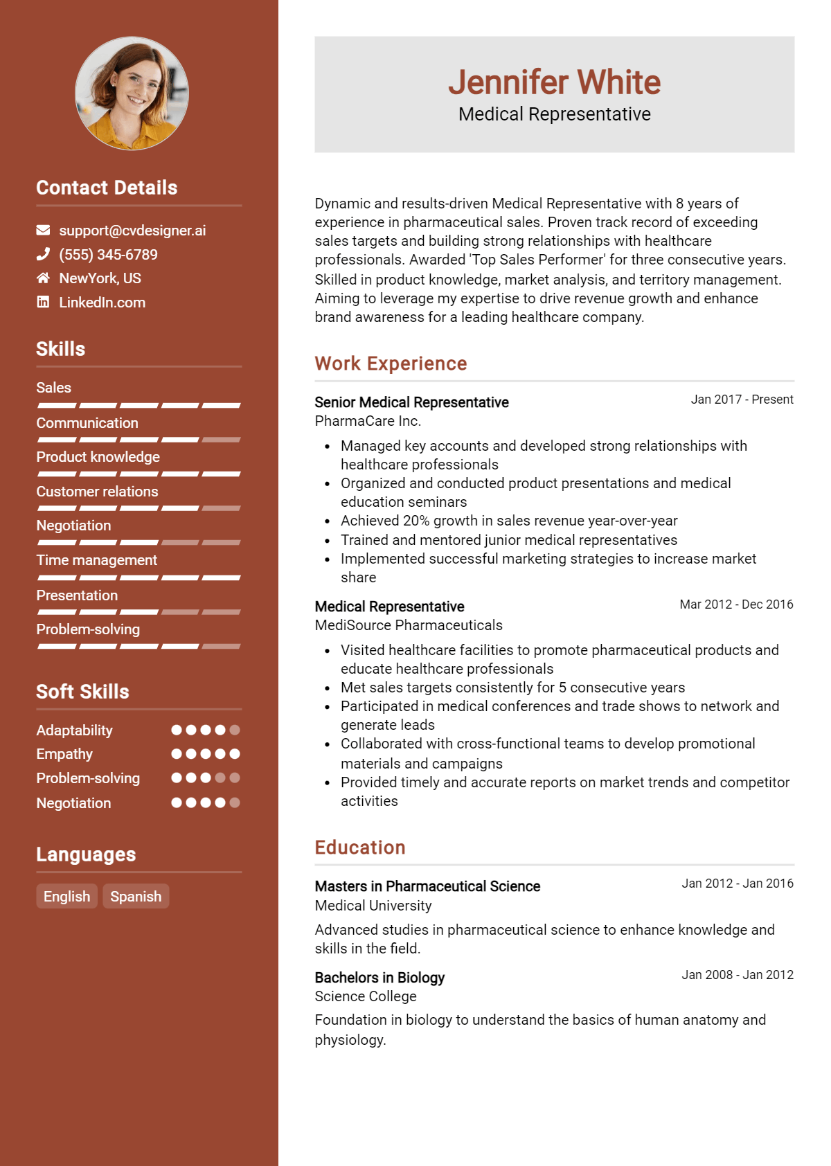 Medical Representative Resume Example for 2026: Professional CV Templates Preview