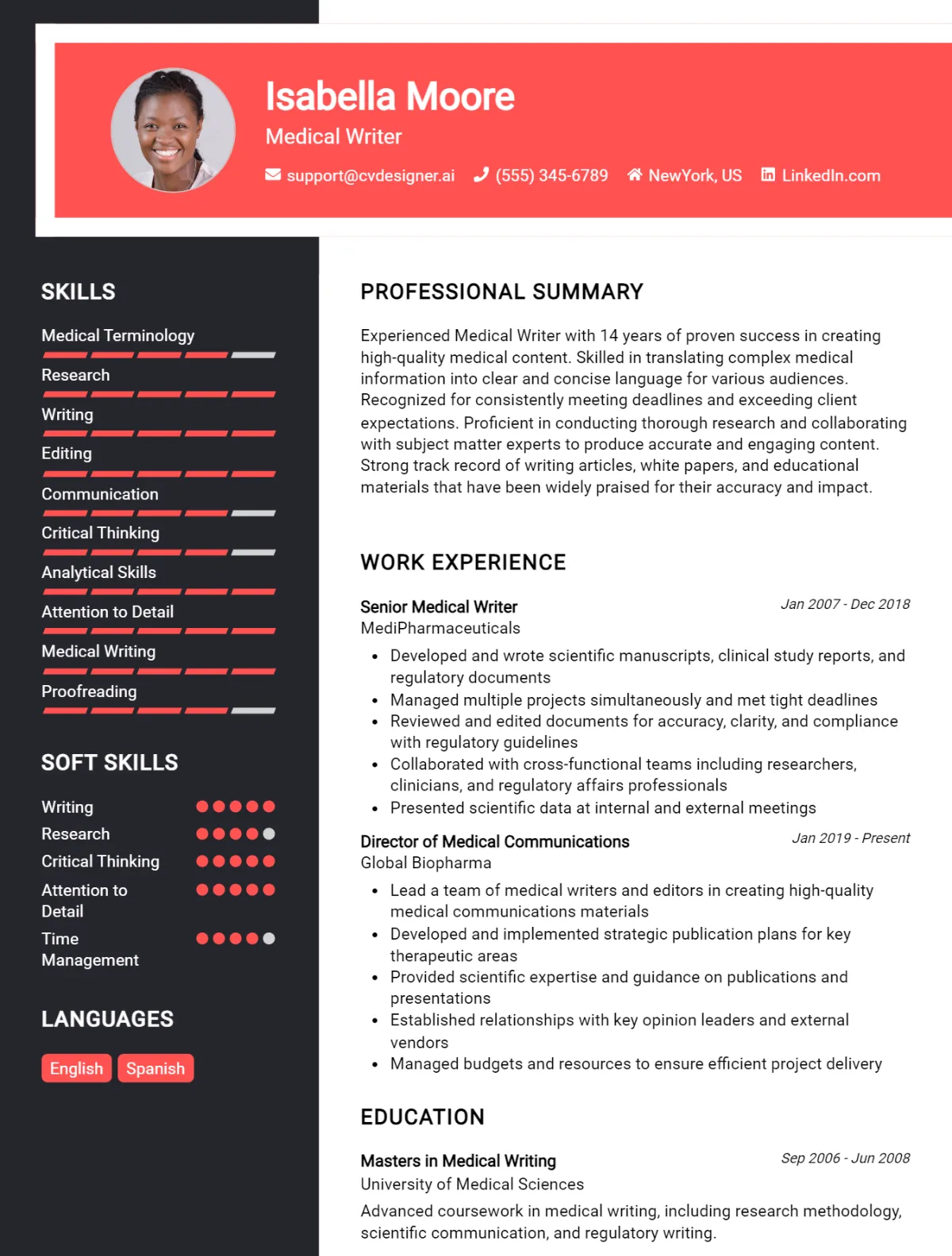 Medical Writer CV Example For 2026: How to Craft a Winning CV Preview