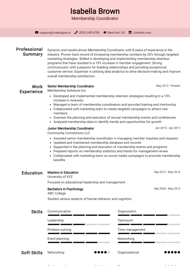Membership Coordinator Resume Example