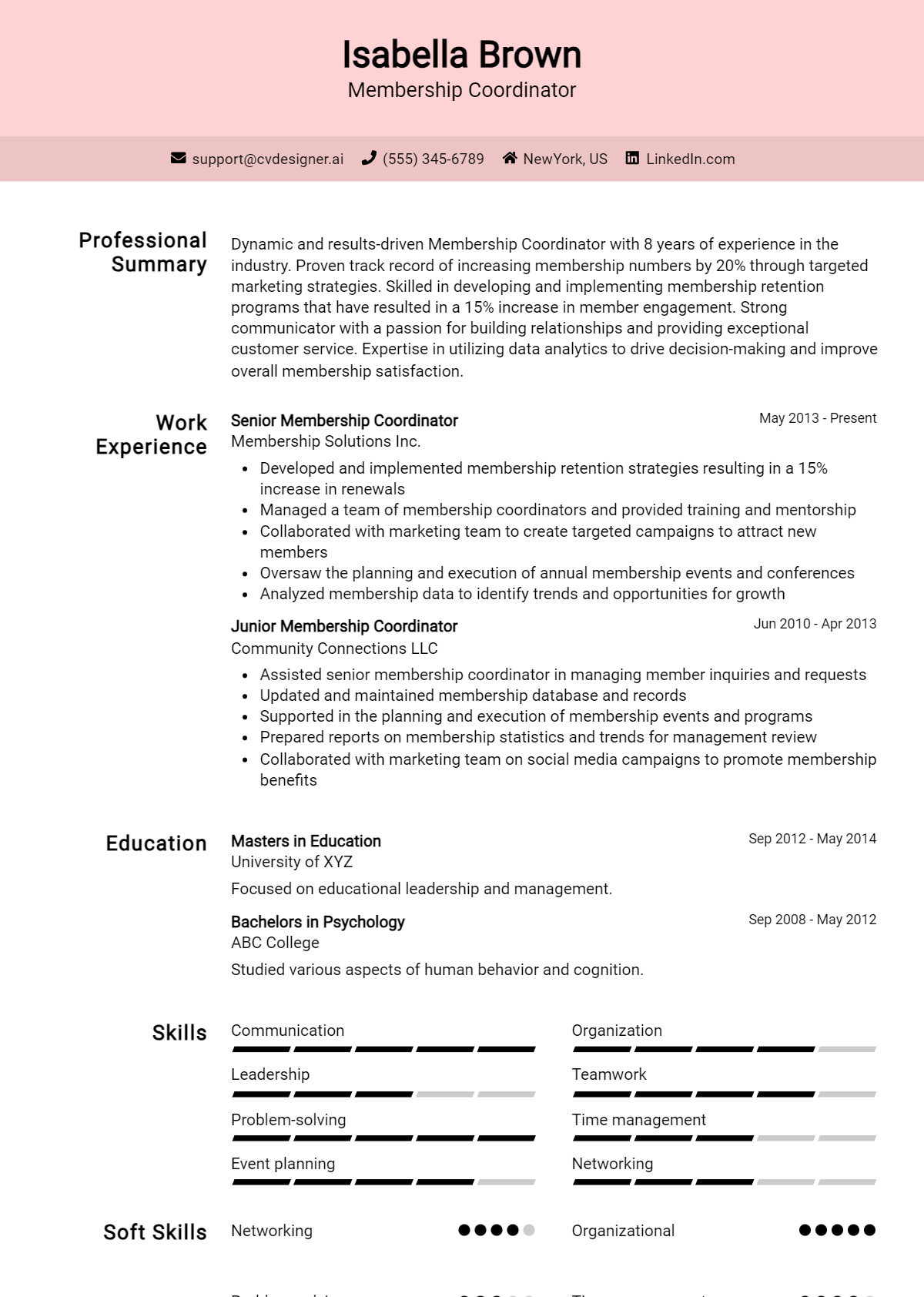Membership Coordinator Resume Example for 2026: Top CV Skills Preview