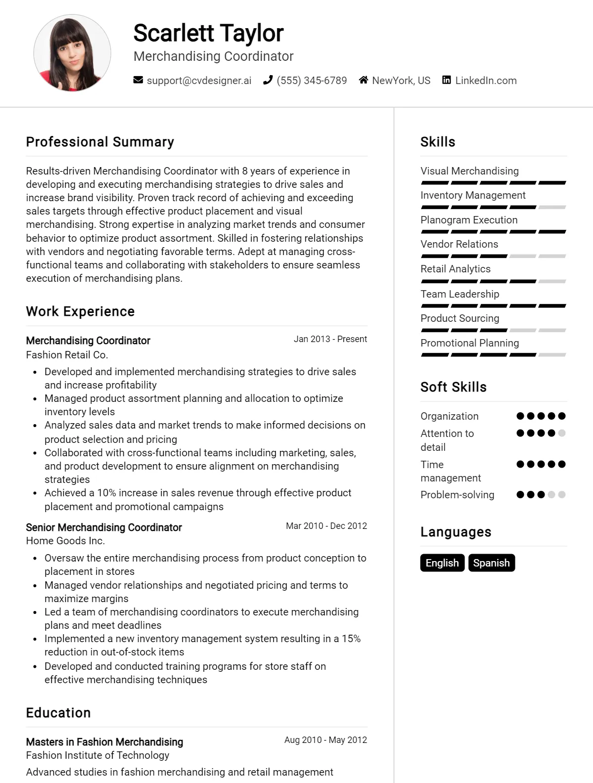 Merchandising Coordinator CV Example For 2026: How to Create a Professional CV Preview