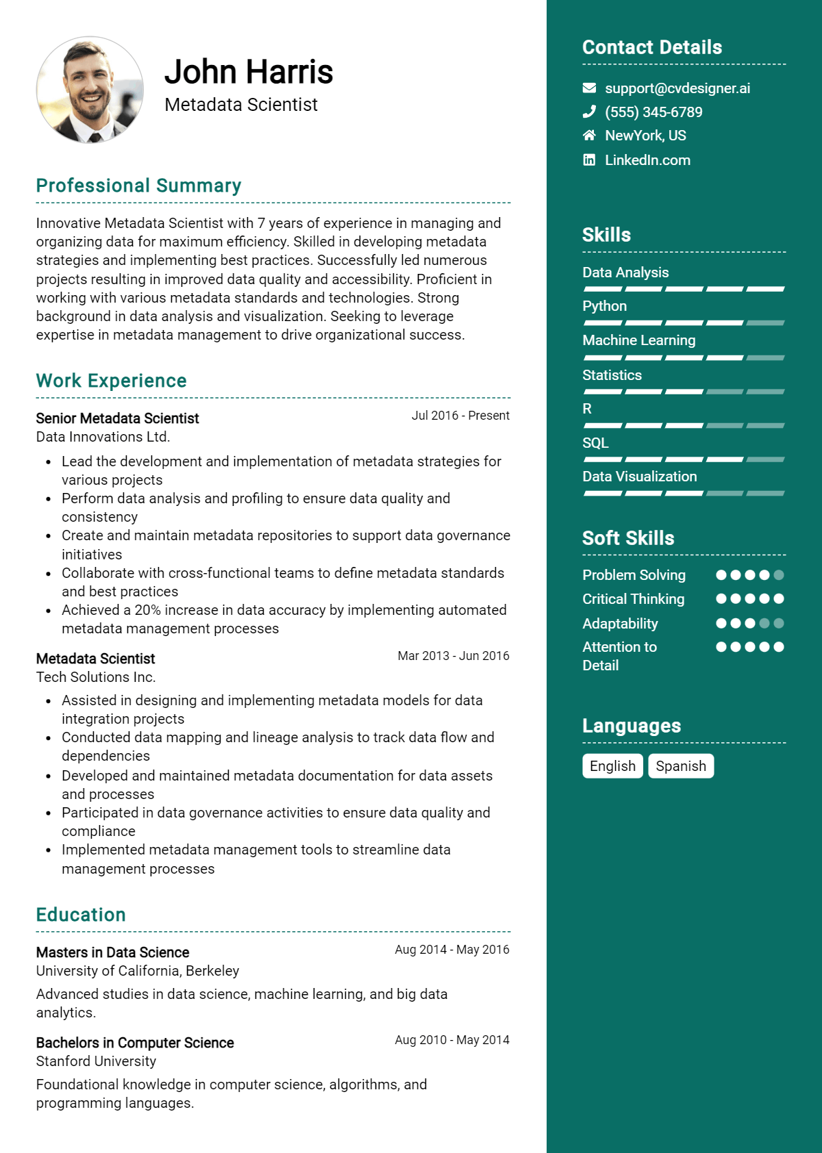 Metadata Scientist CV Example for 2026: Samples & Best Practices Preview