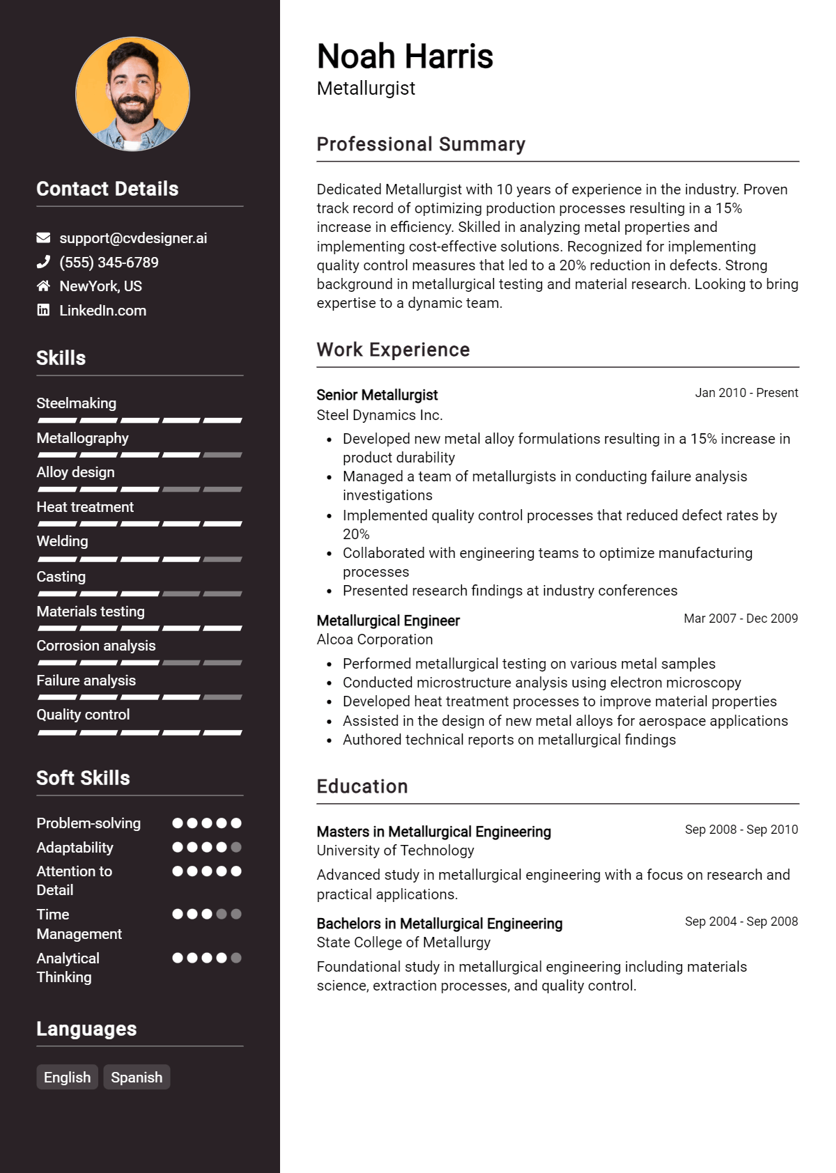 Metallurgist Resume Example for 2026: Free Downloadable Templates Preview
