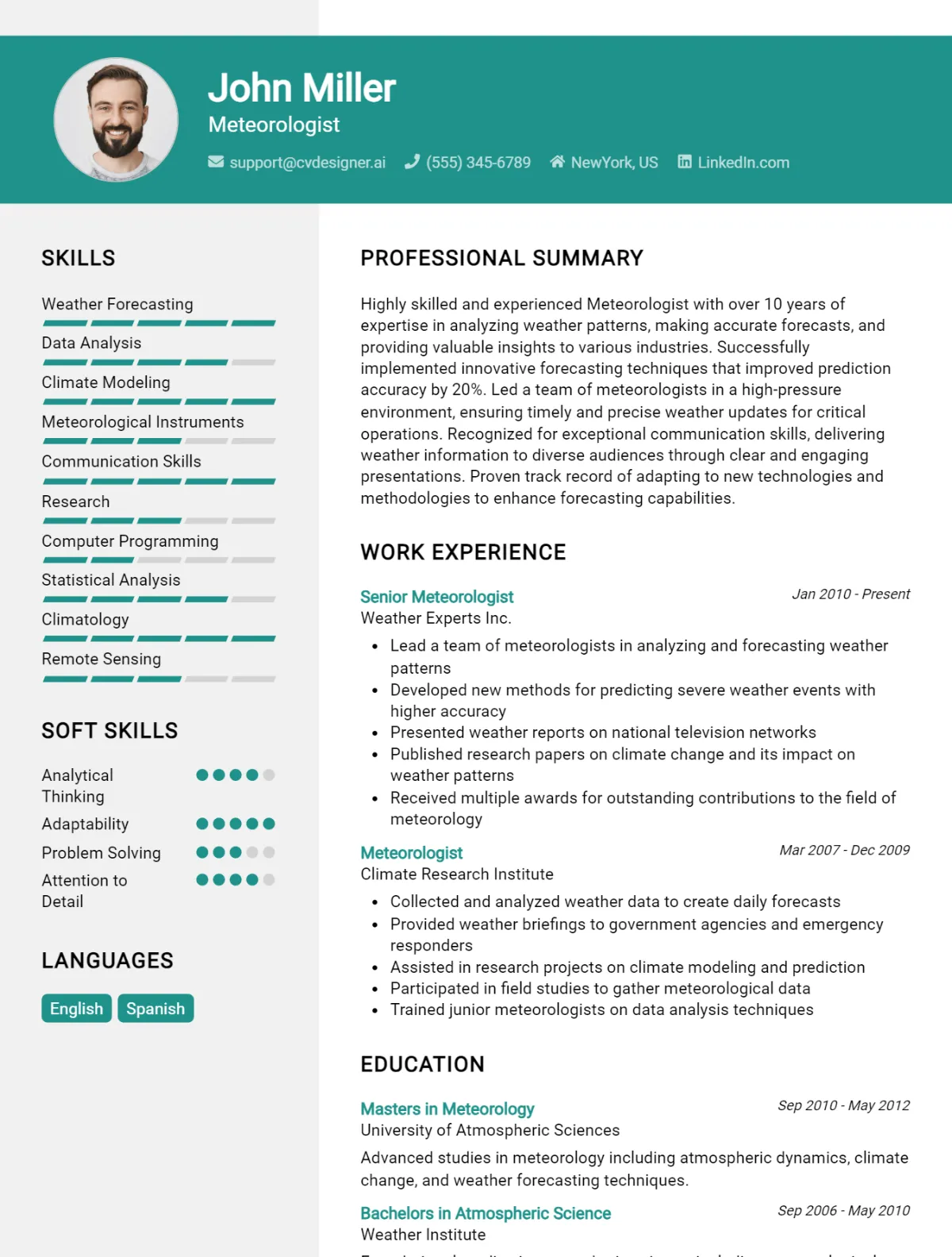 Meteorologist CV Example For 2026: Free Professional Templates Preview