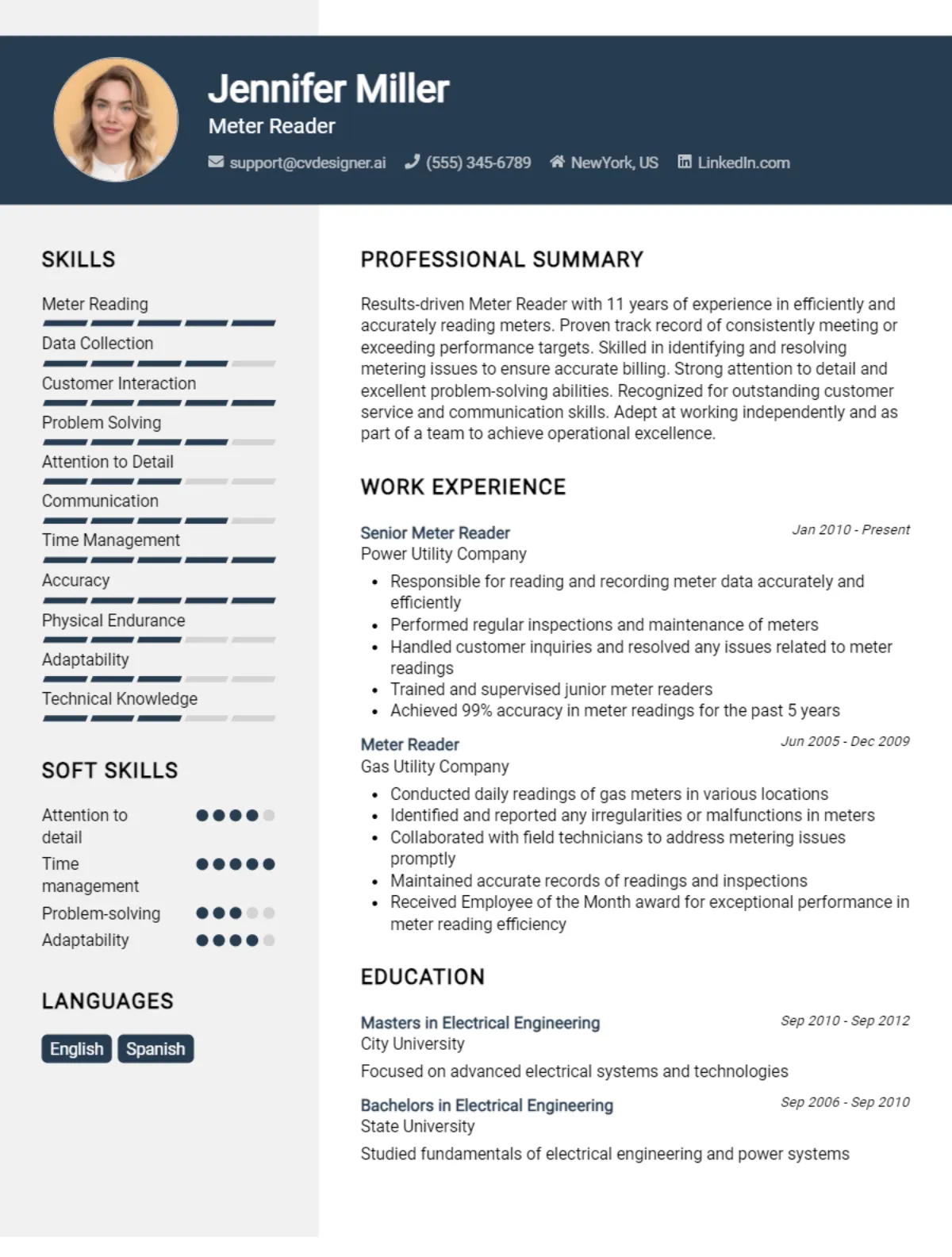 Meter Reader CV Example For 2026: Top CV Skills Preview