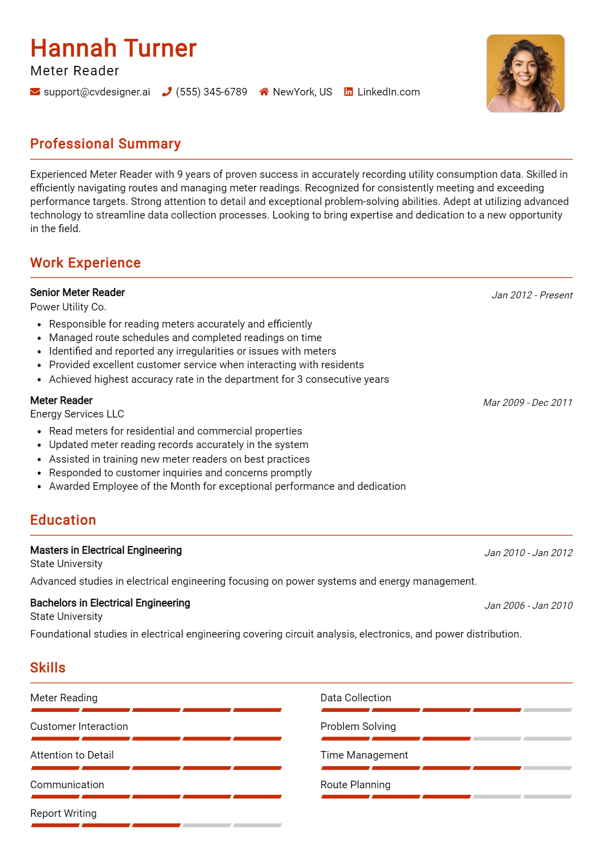 Meter Reader Resume Example for 2026: Tips & Templates Preview