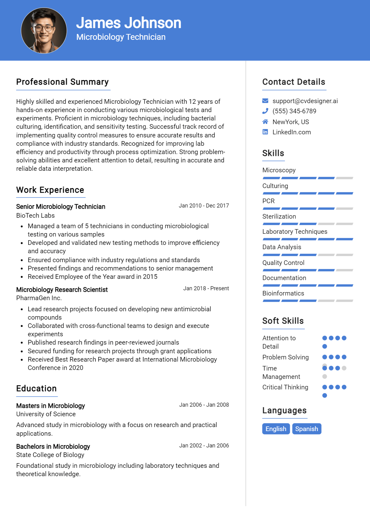 Microbiology Technician Resume Example for 2026: Free Downloadable Templates Preview