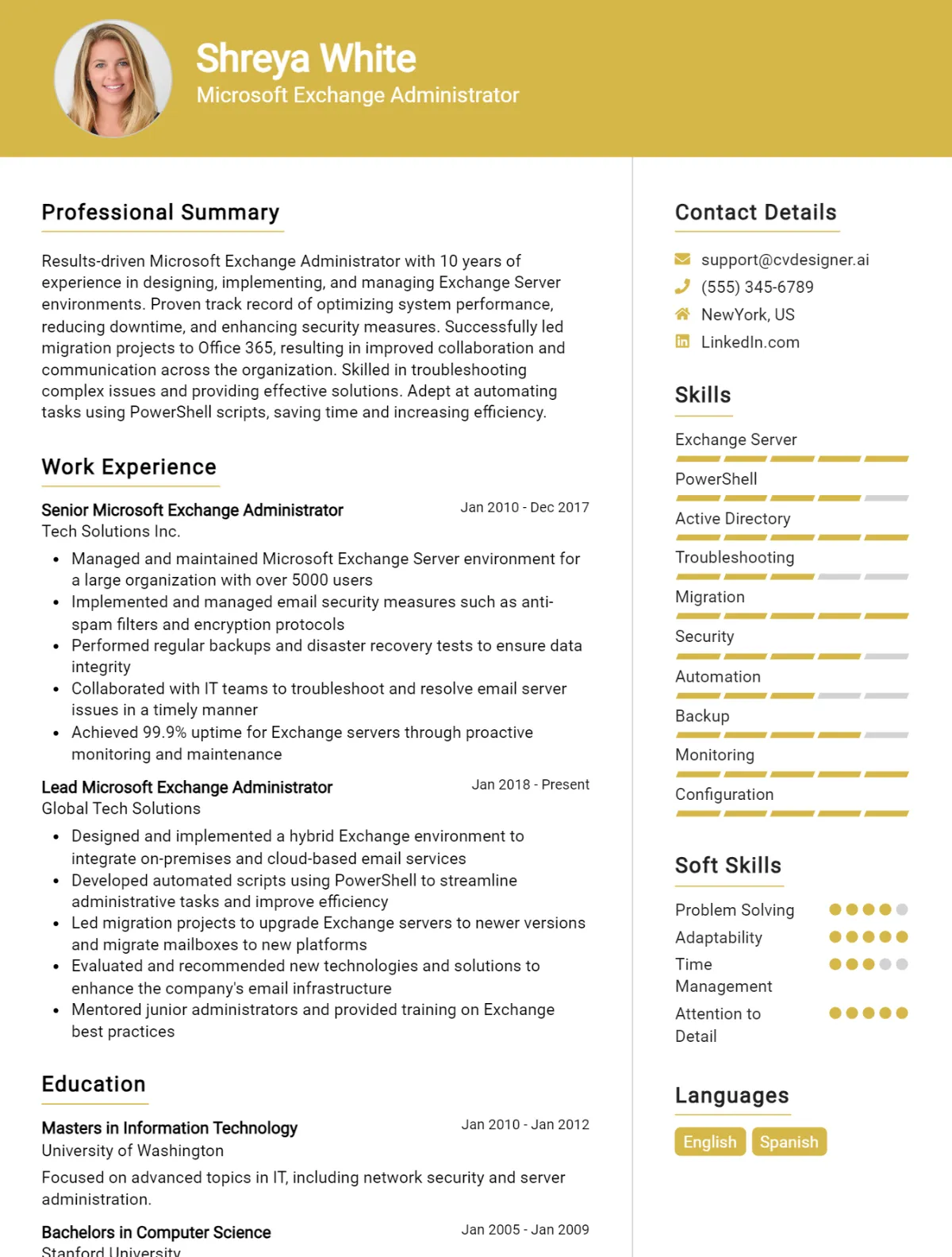 Microsoft Exchange Administrator CV Example For 2026: Best Writing Guide Preview