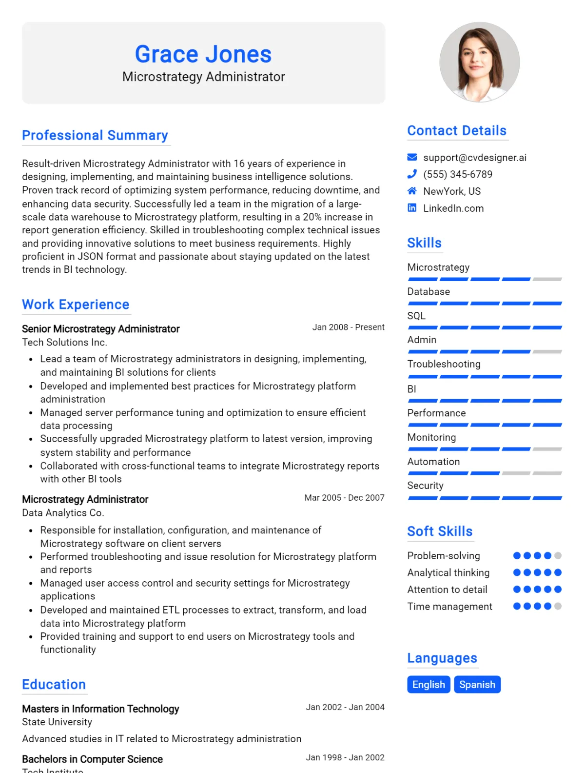 MicroStrategy Administrator CV Example For 2026: Samples & Best Practices Preview
