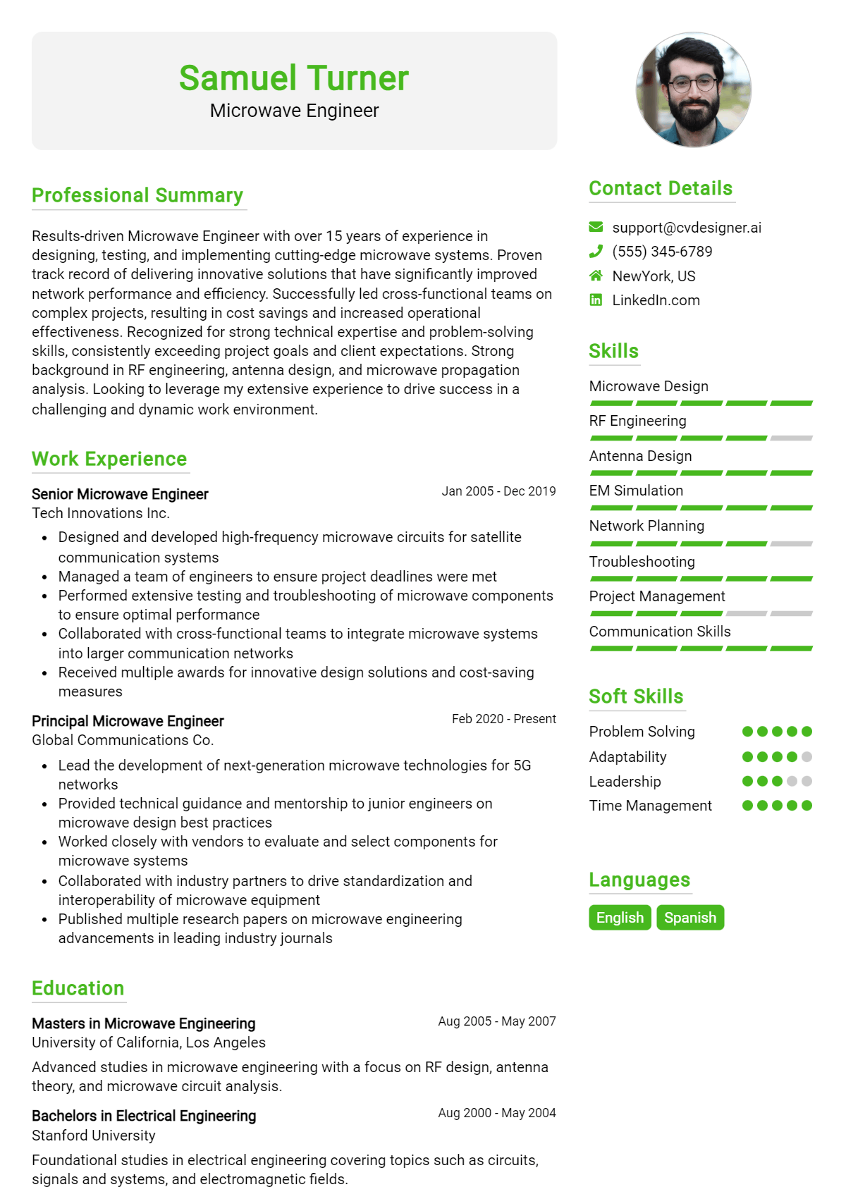 Microwave Engineer Resume Example for 2026: Professional CV Templates Preview